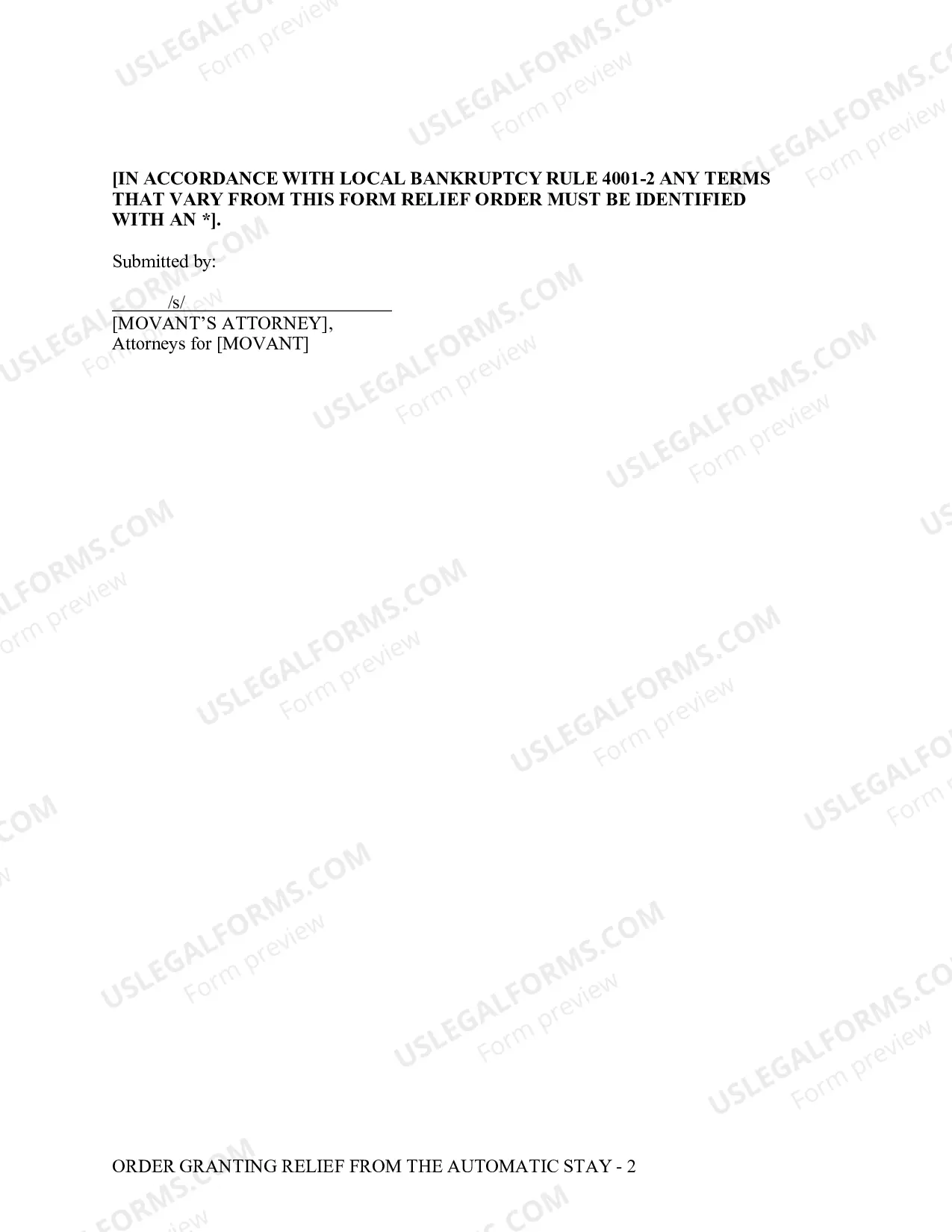 Preview Order Granting Relief from Stay