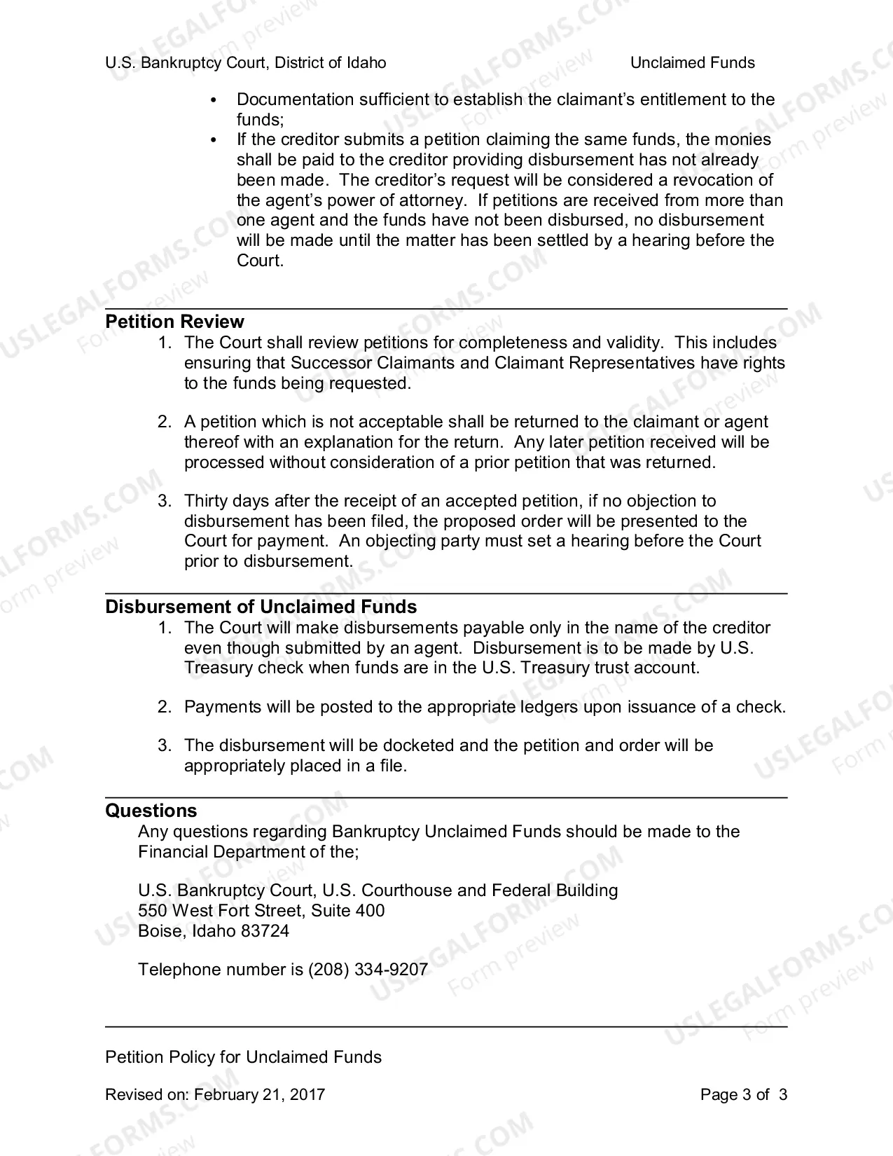 Preview Petition Policy for Unclaimed Funds