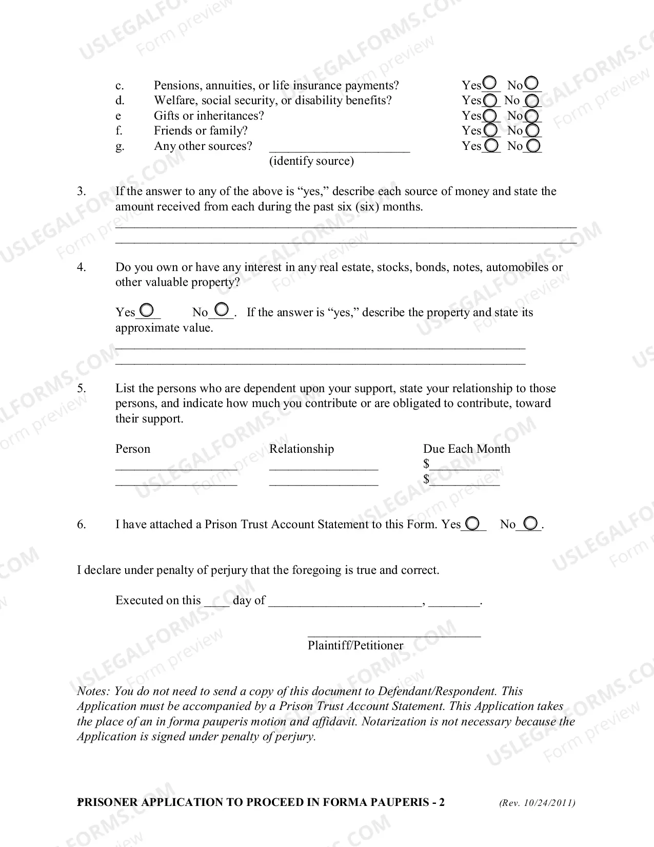 Preview Application For In Forma Pauperis Status (Prisoner)