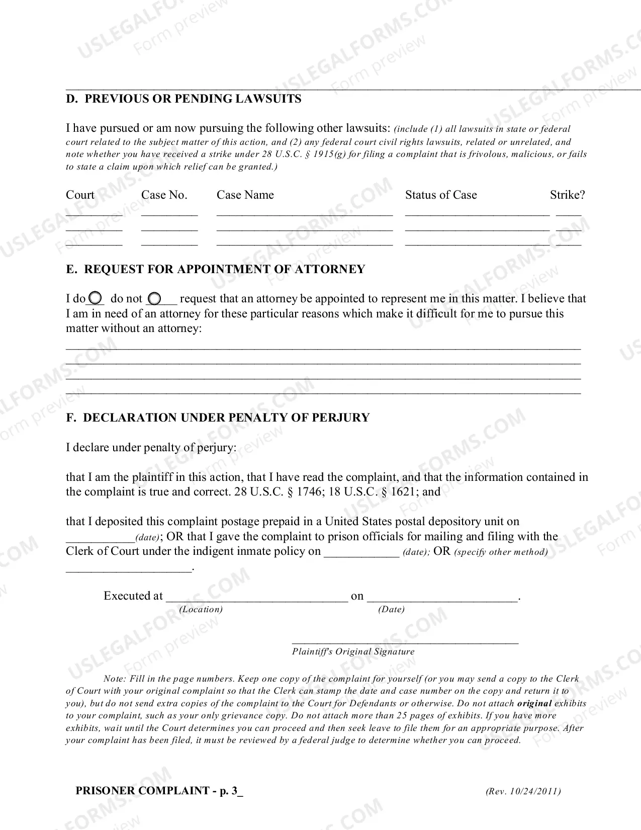 Preview Prisoner Civil Rights Complaint