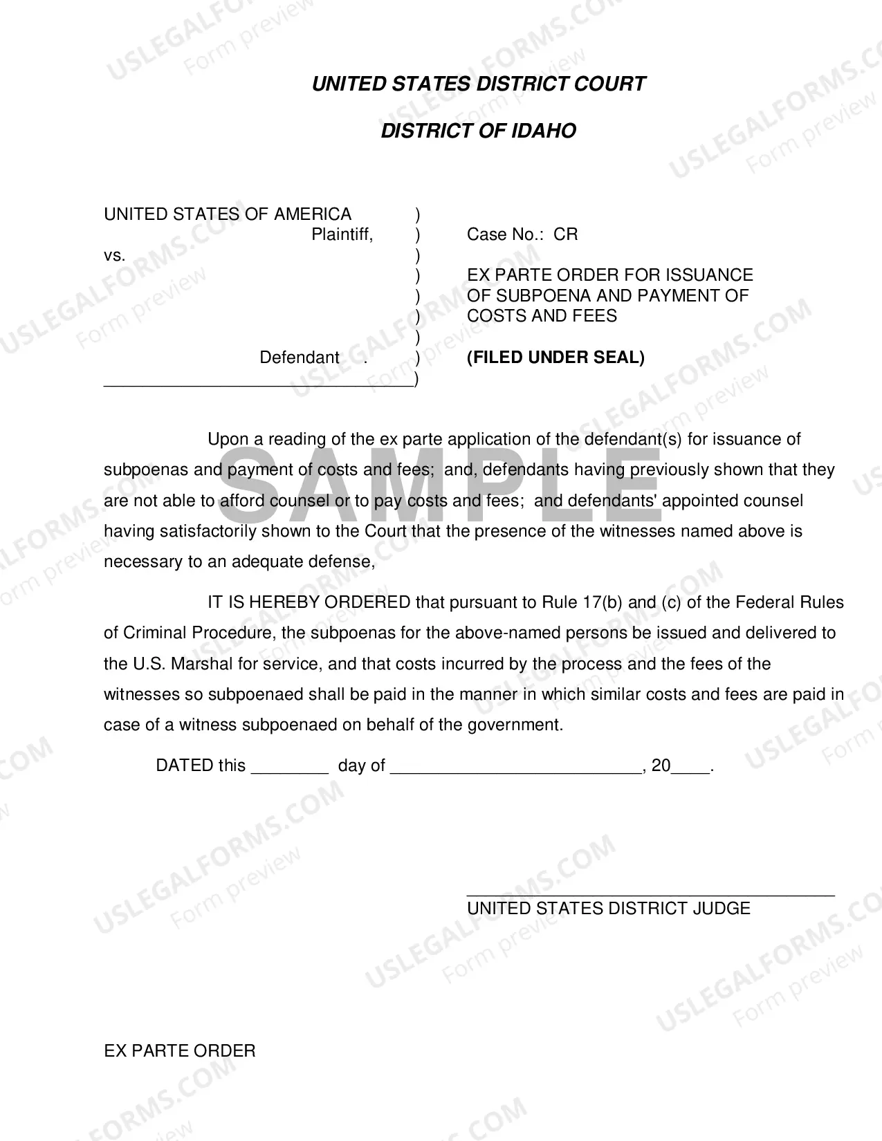 Preview Ex Parte Application Issue Subpoena
