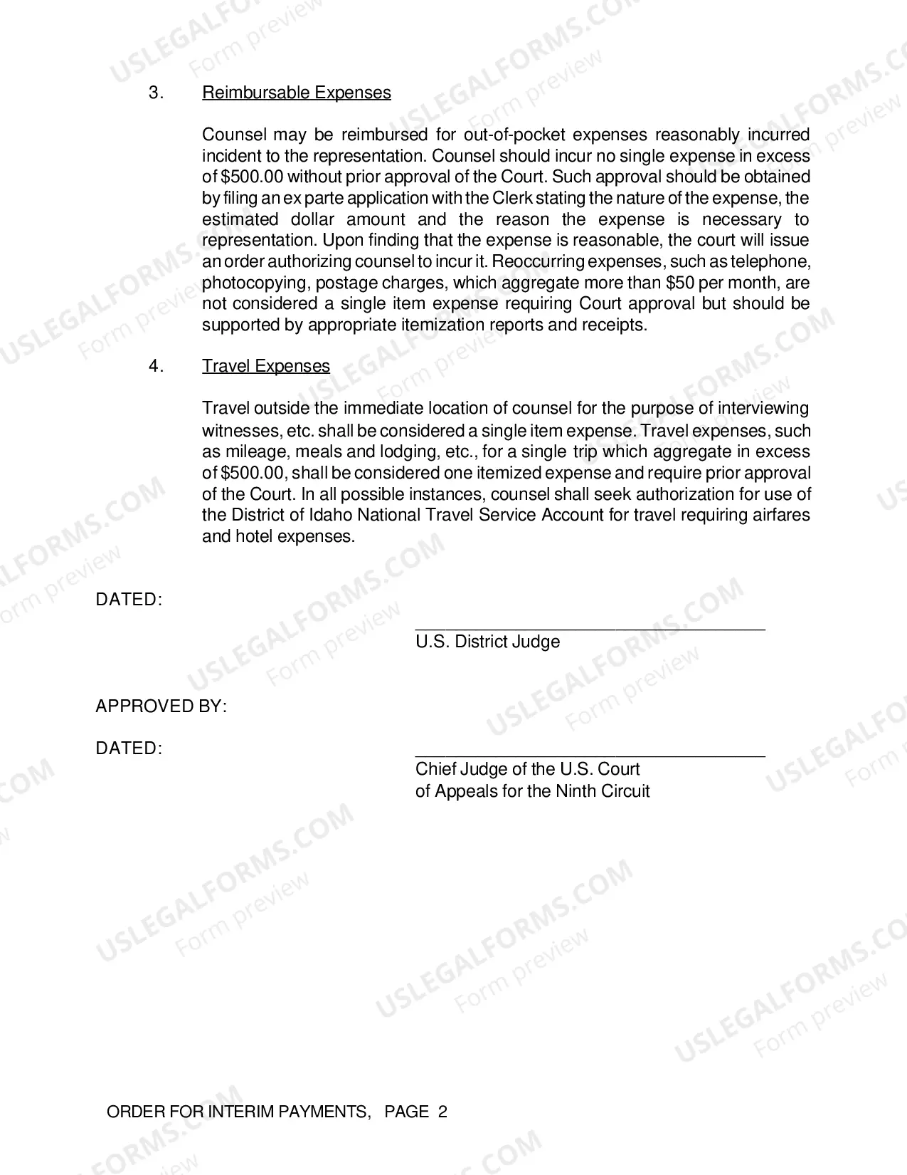 Preview Order for Interim Payments
