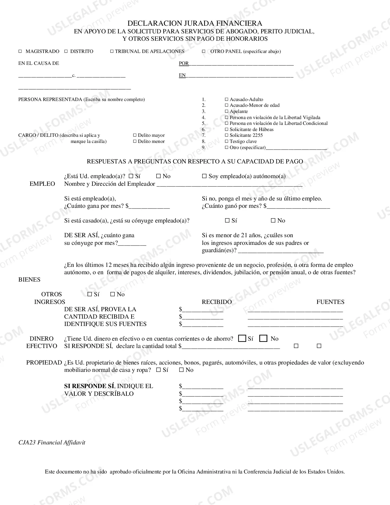 Preview Financial Affidavit, CJA23