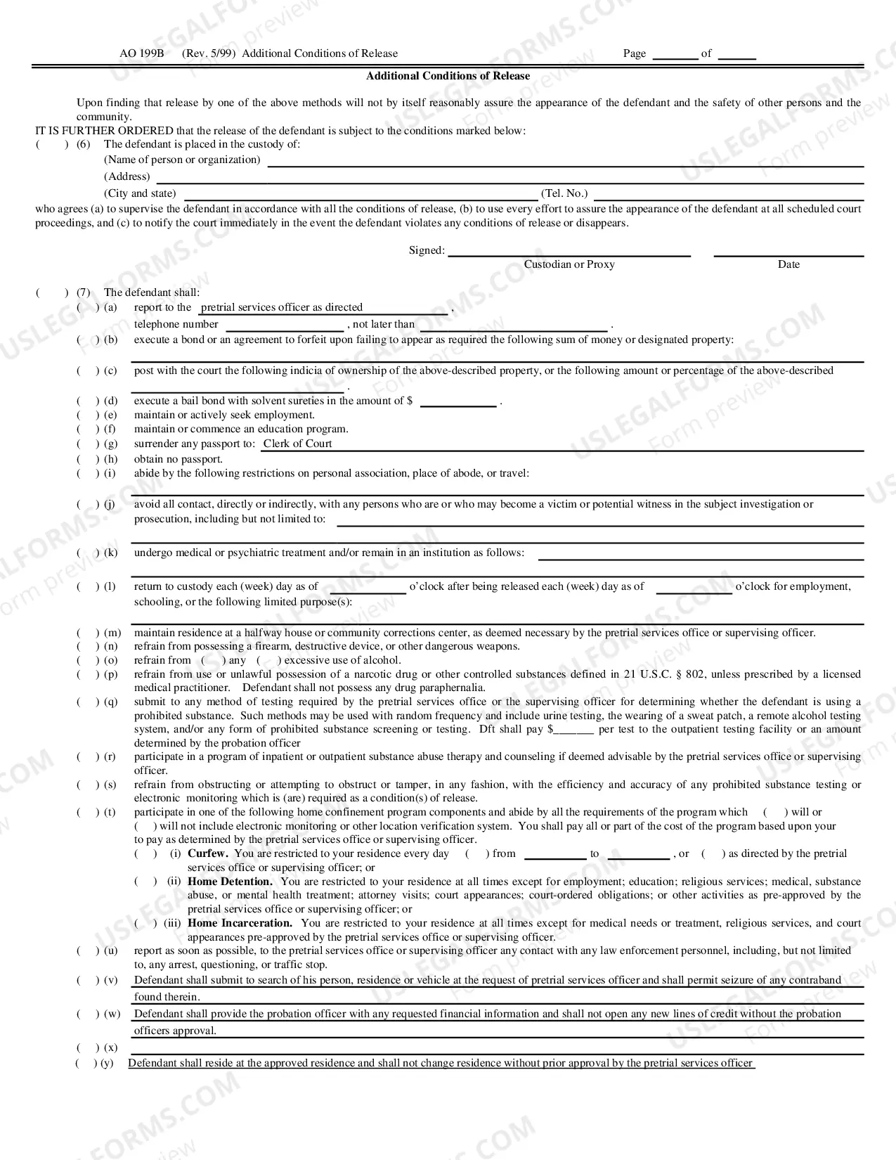 Preview Order Setting Conditions of Release