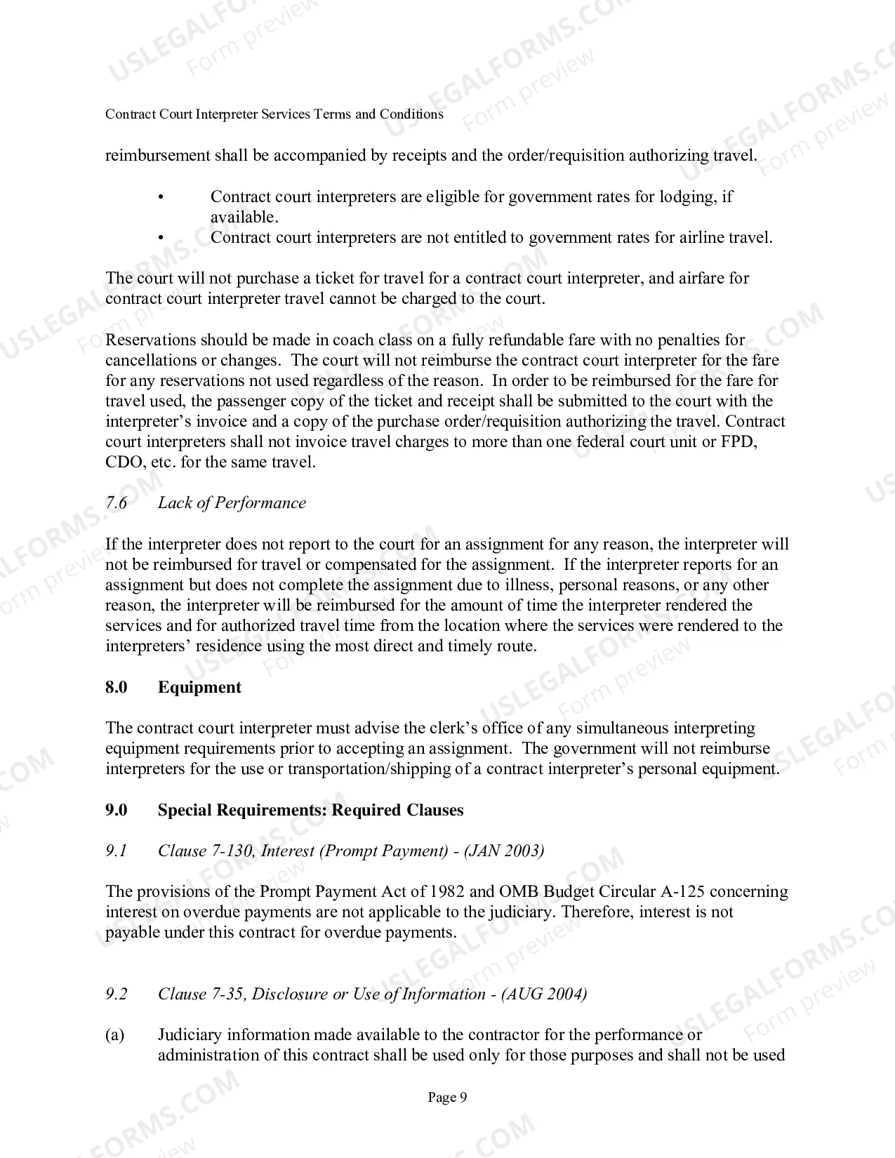 Preview Court Interpreter Services Terms & Conditions