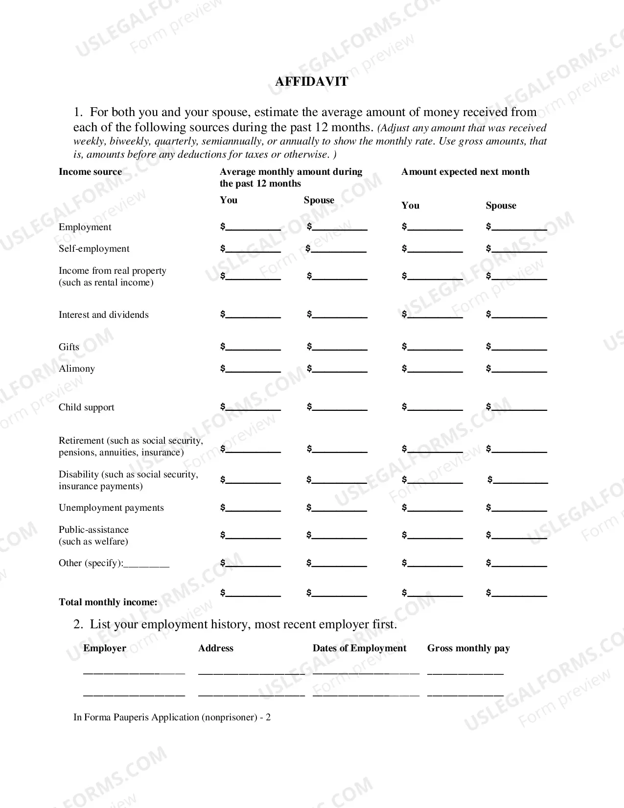 Preview In Forma Pauperis Application (Non Prisoner)
