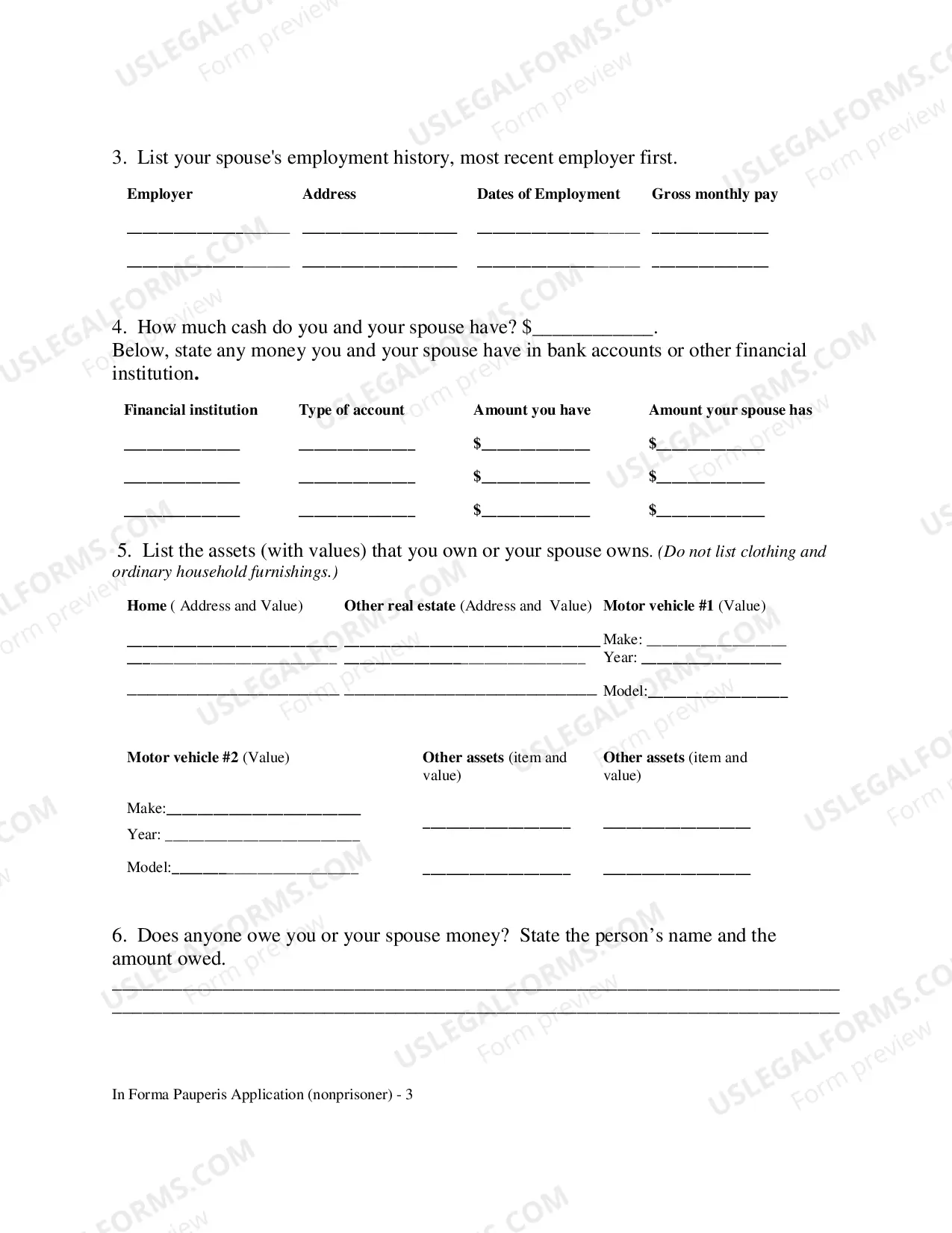 Preview In Forma Pauperis Application (Non Prisoner)