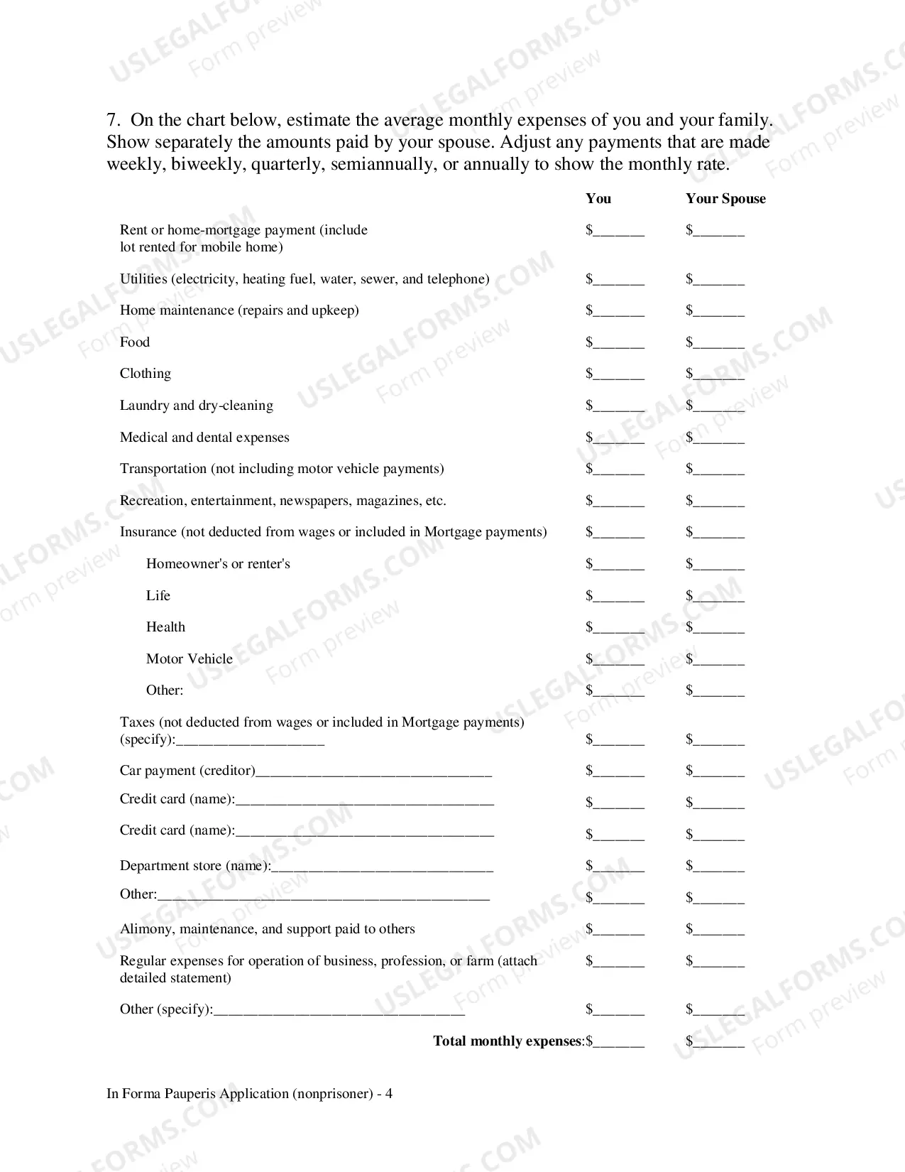 Preview In Forma Pauperis Application (Non Prisoner)