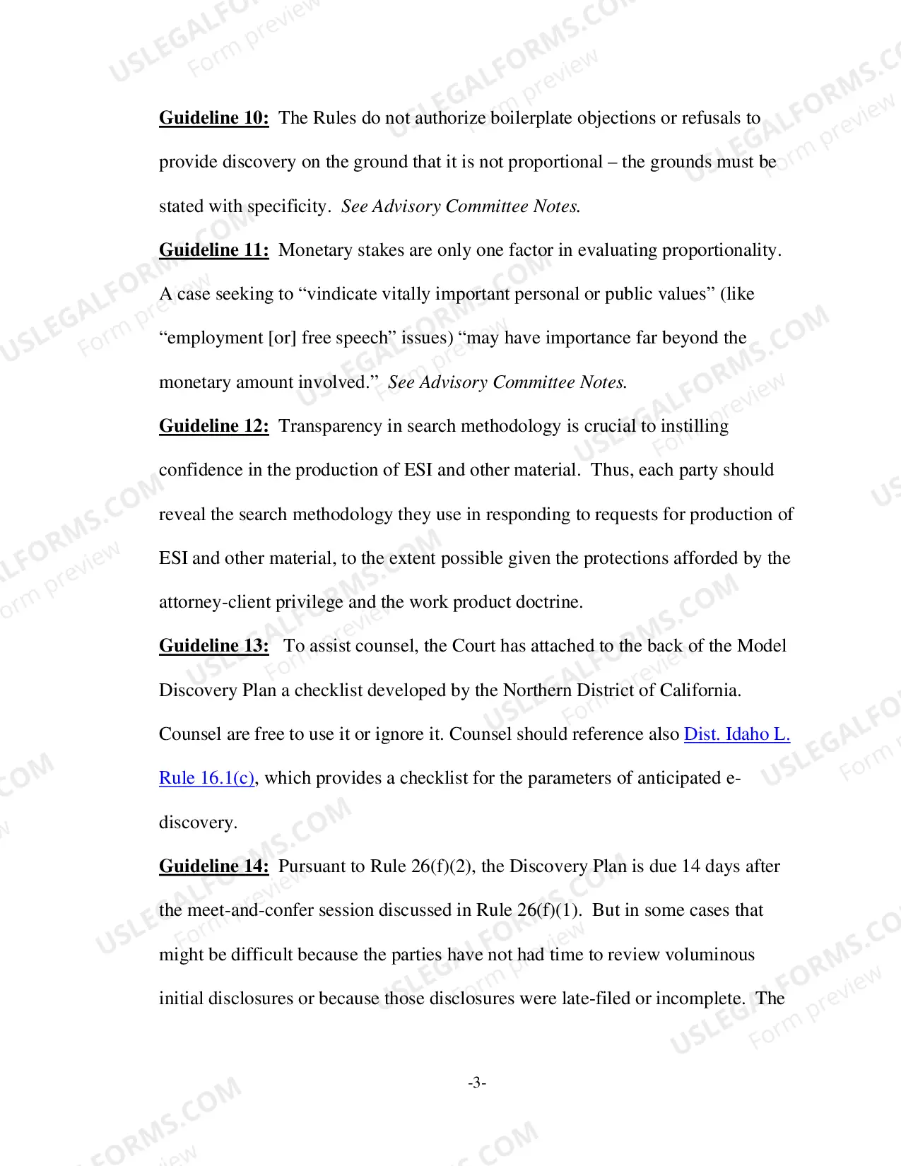 Preview Discovery Plan Guidelines