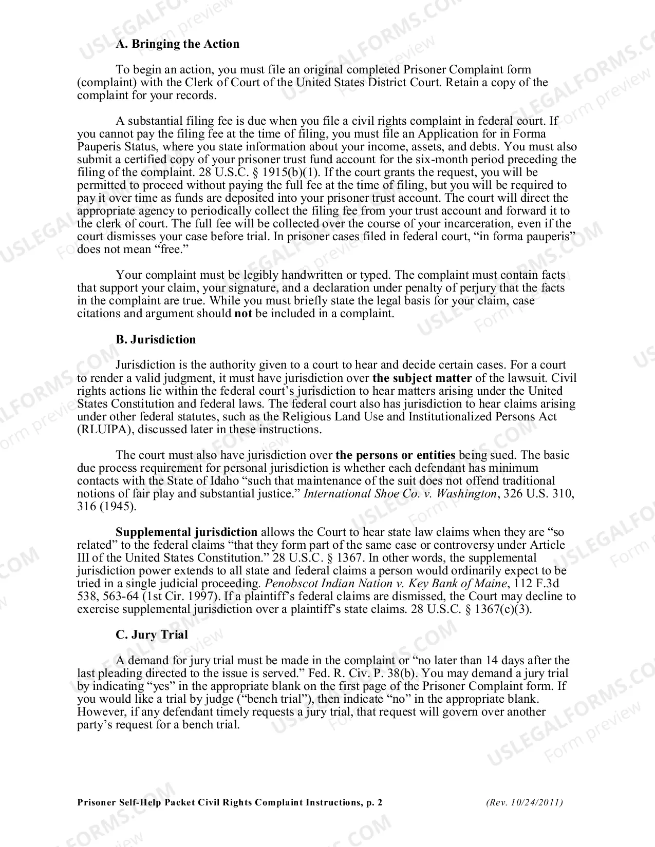 Preview Civil Rights Complaint Instructions