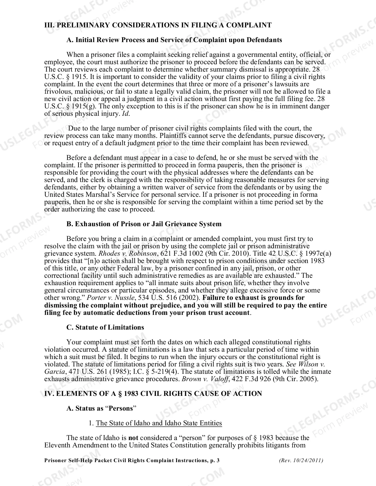 Preview Civil Rights Complaint Instructions