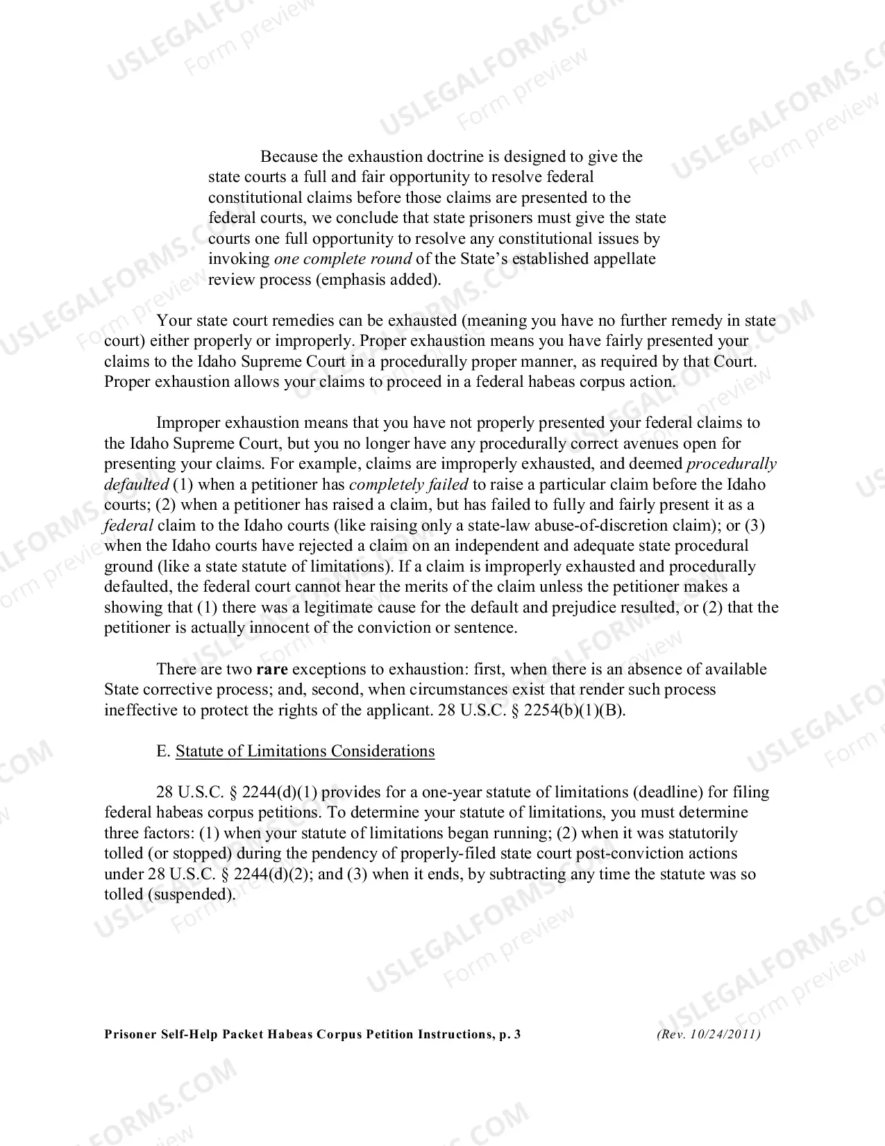 Preview Habeas Corpus Instructions