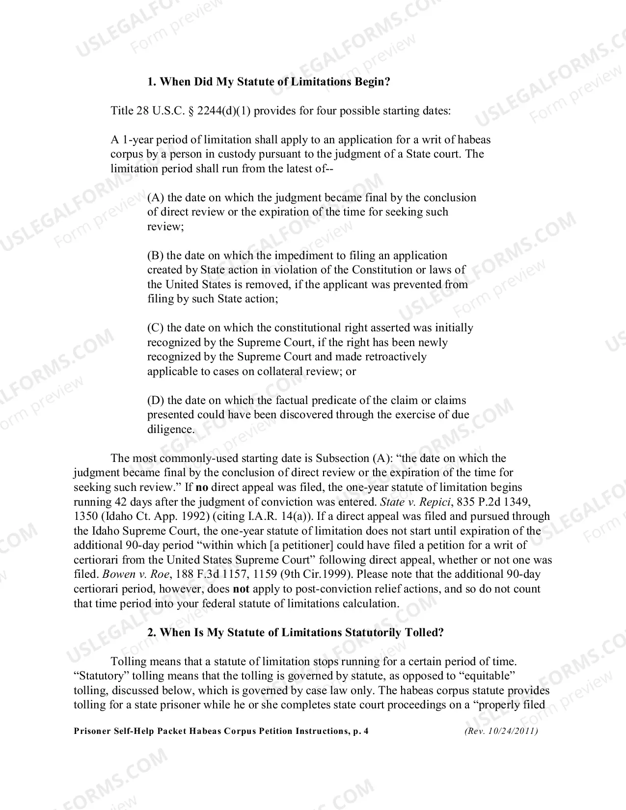 Preview Habeas Corpus Instructions