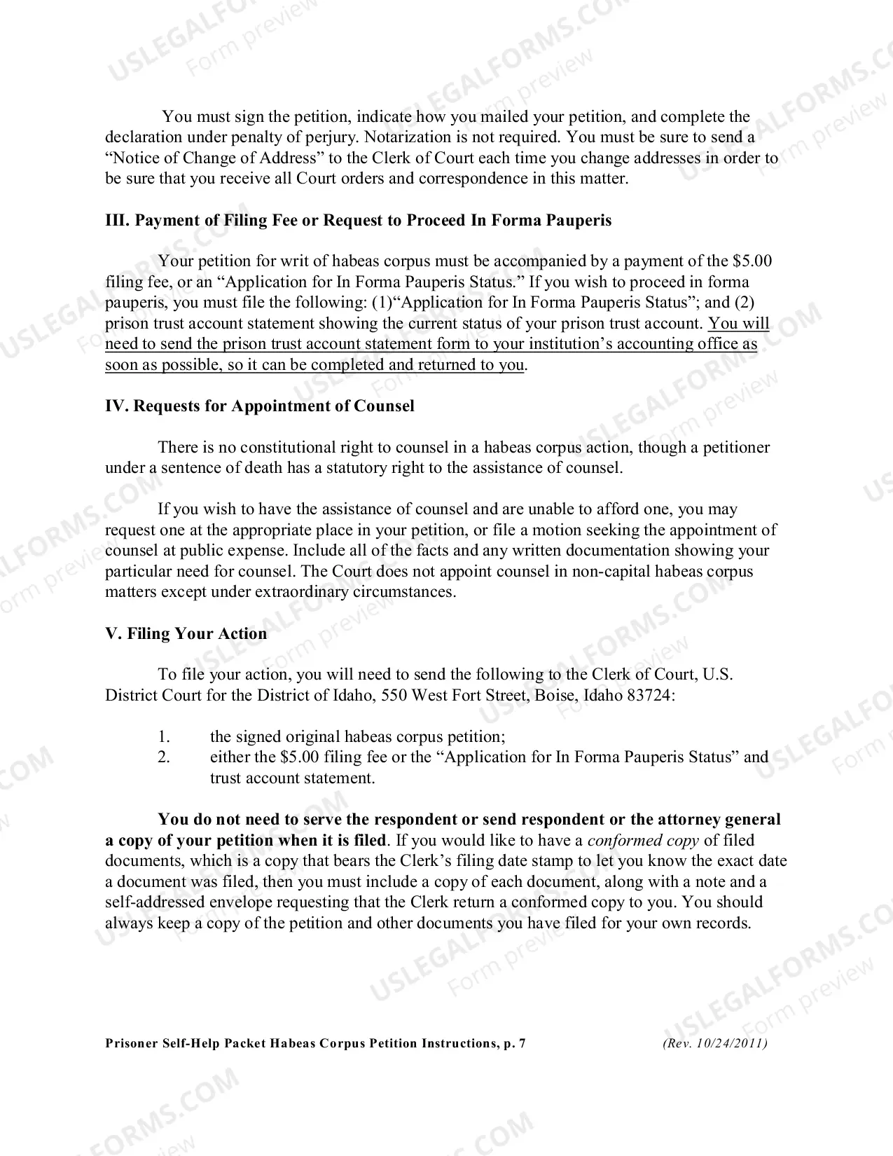Preview Habeas Corpus Instructions