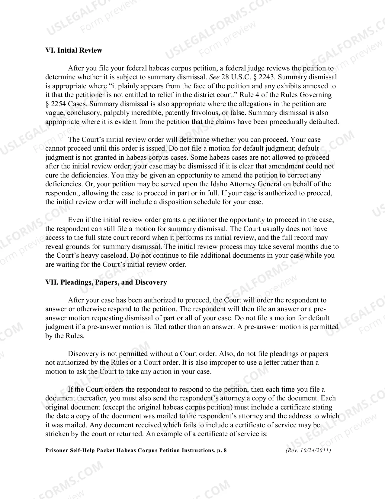 Preview Habeas Corpus Instructions