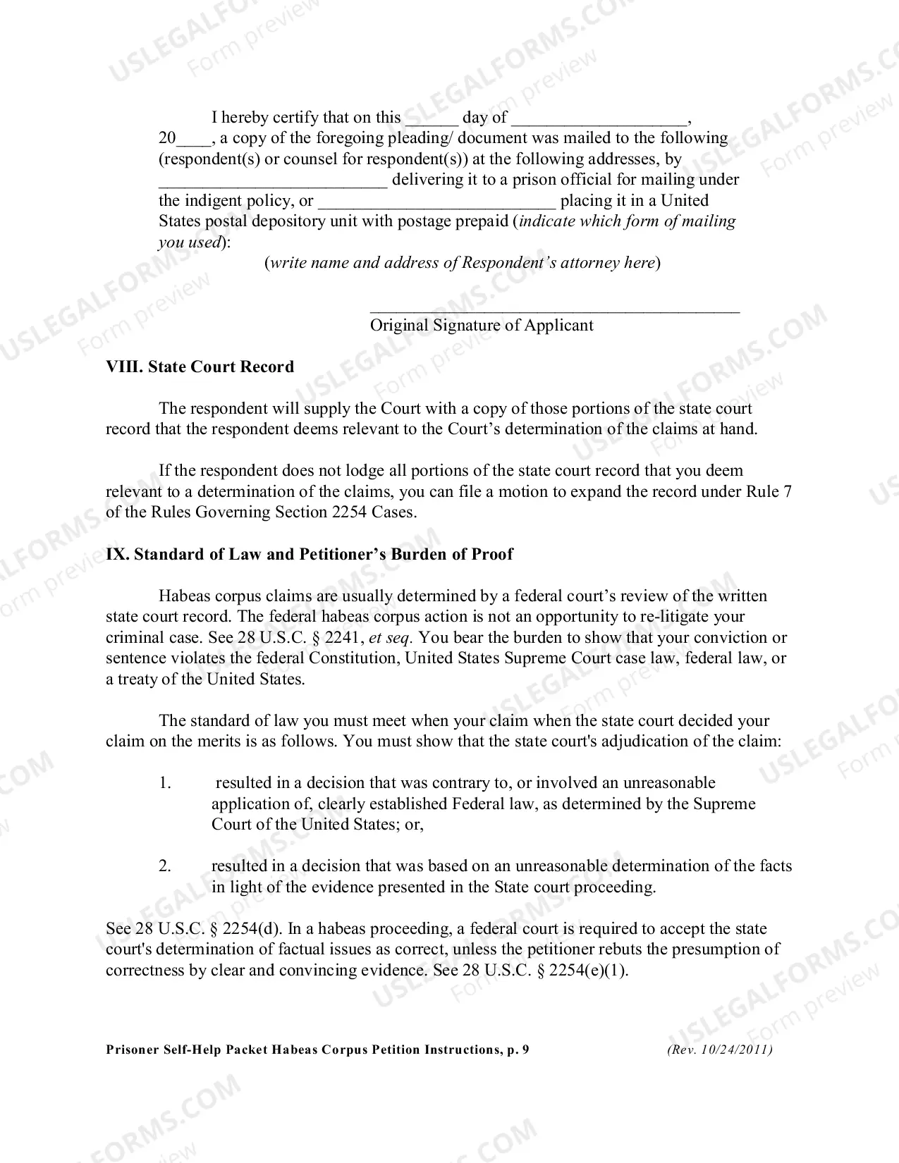Preview Habeas Corpus Instructions