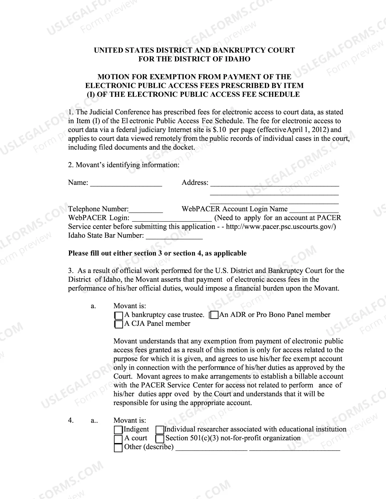 Preview Application for PACER Exemption