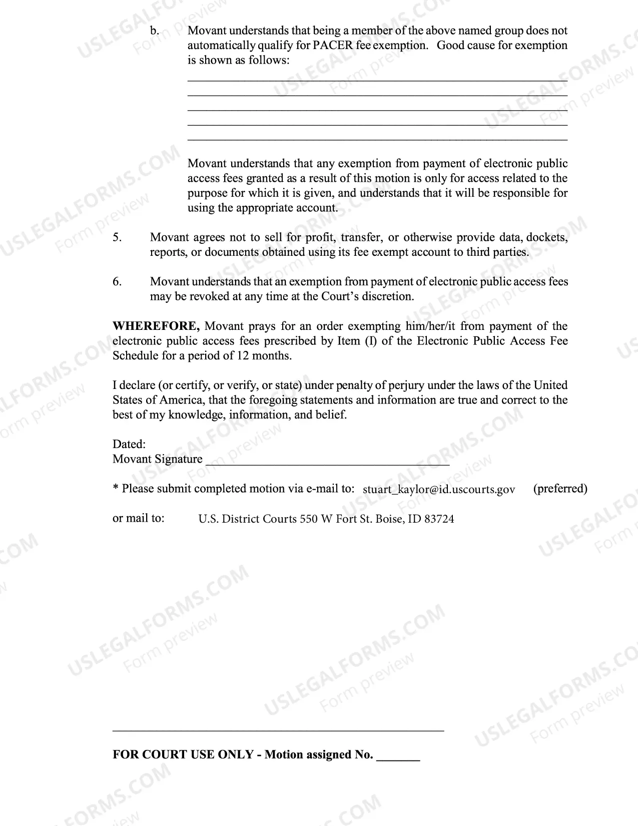 Preview Application for PACER Exemption