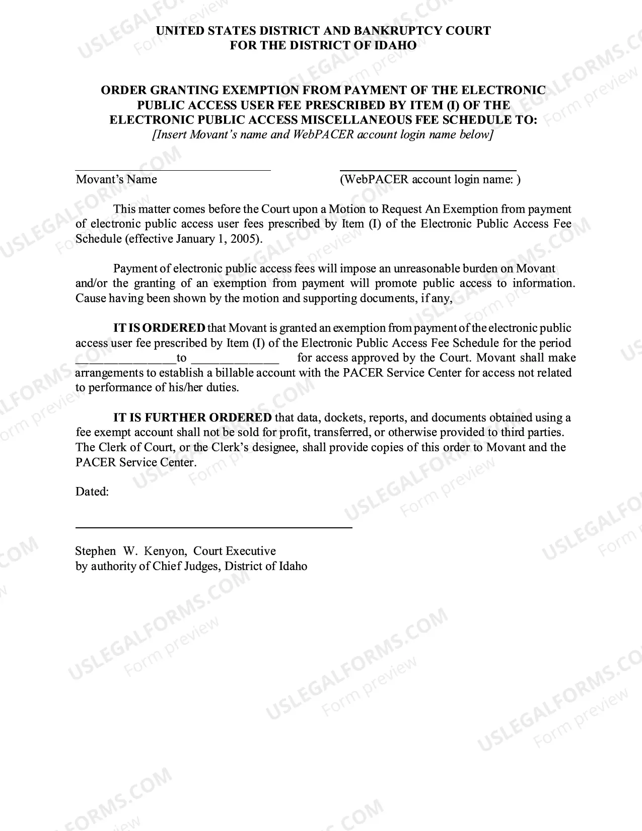 Preview Application for PACER Exemption