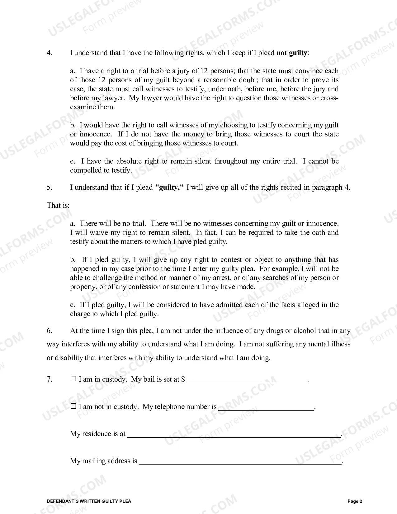 Preview Defendants Written Guilty Plea (Criminal)