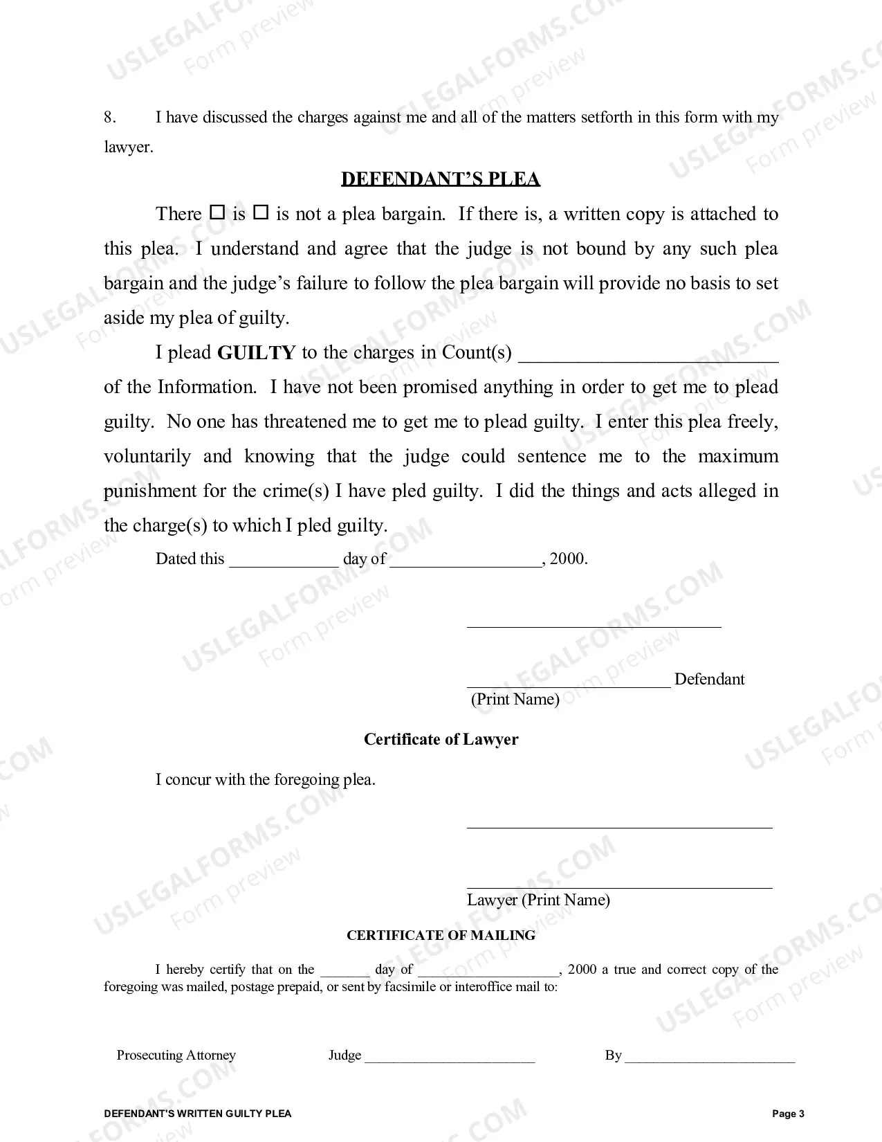 Preview Defendants Written Guilty Plea (Criminal)