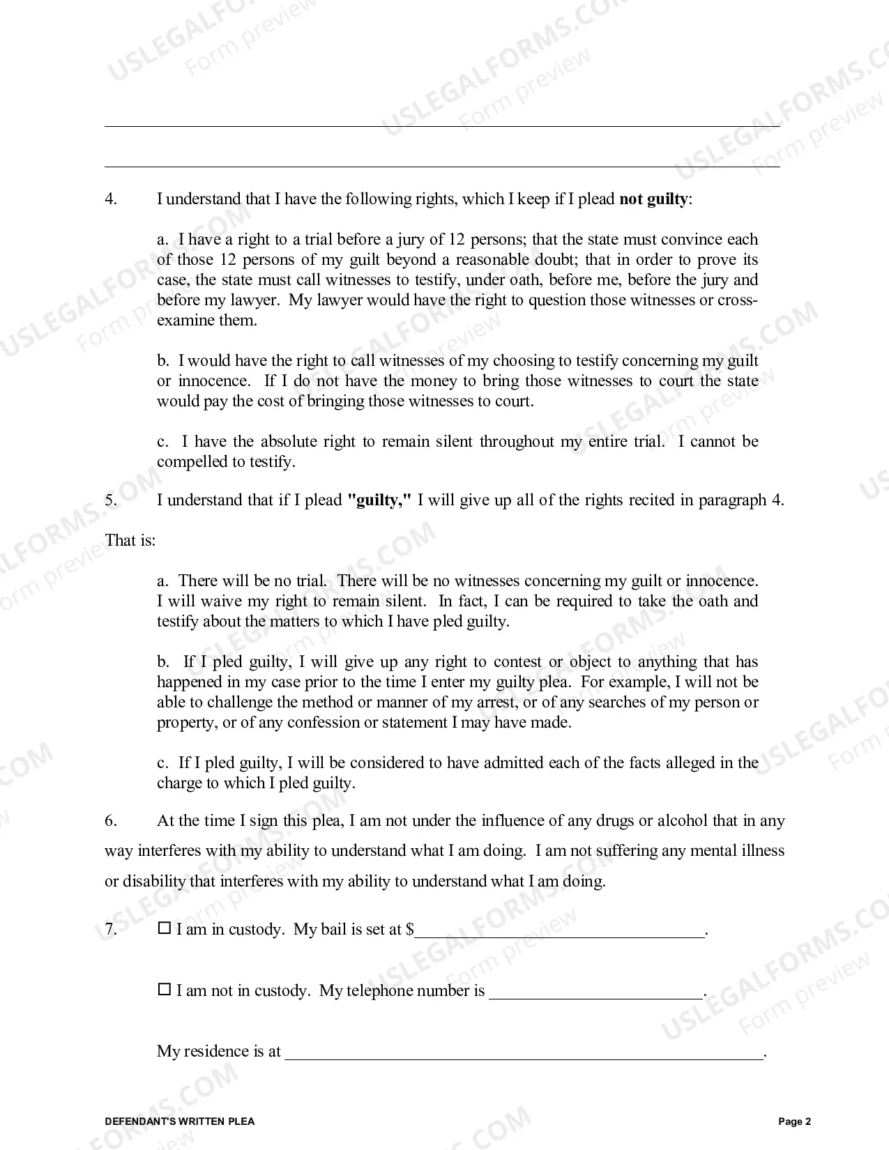 Preview Defendants Written Plea (Criminal)