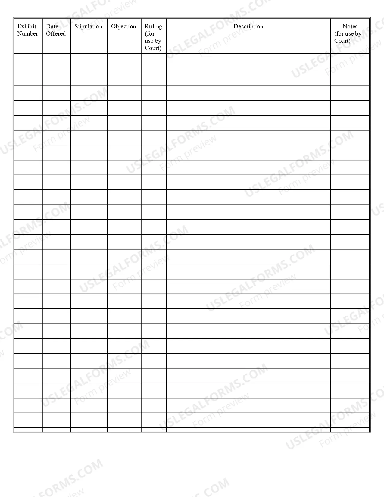 Preview Trial Exhibit List