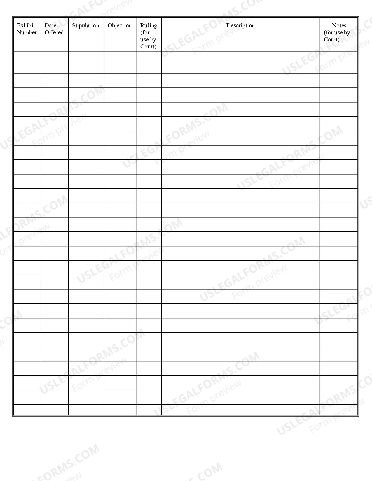 Preview Trial Exhibit List