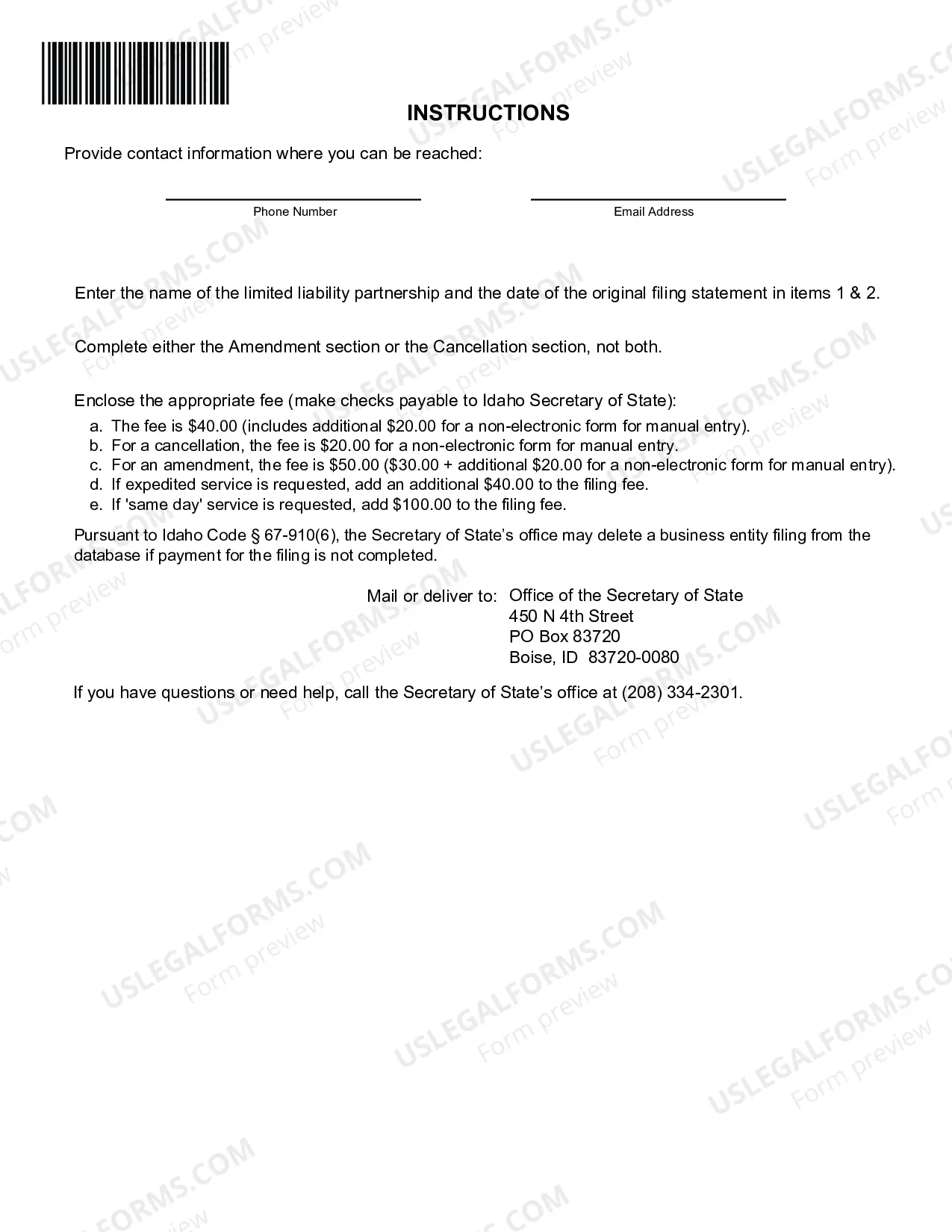 Preview Amendment Or Cancellation To Statement of Qualification of LLP