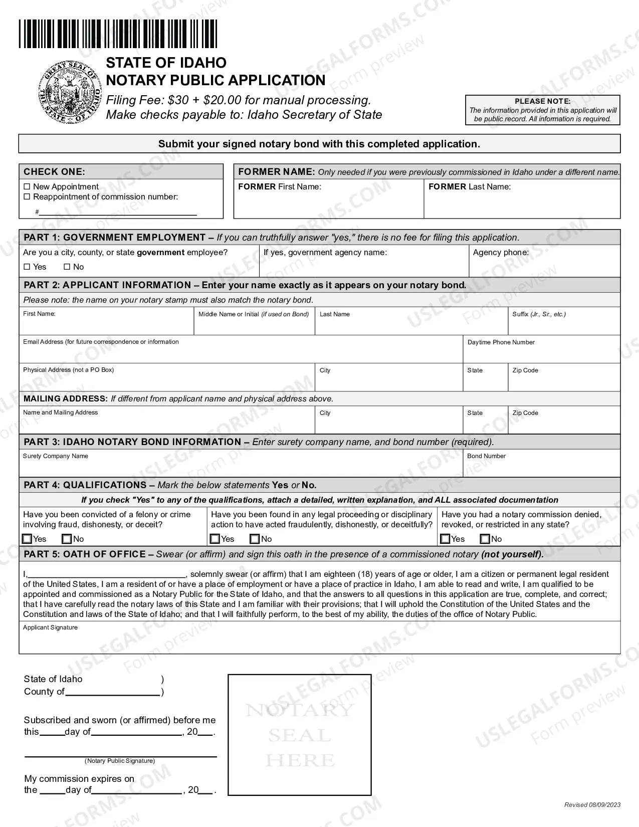 Preview Notary Public Application