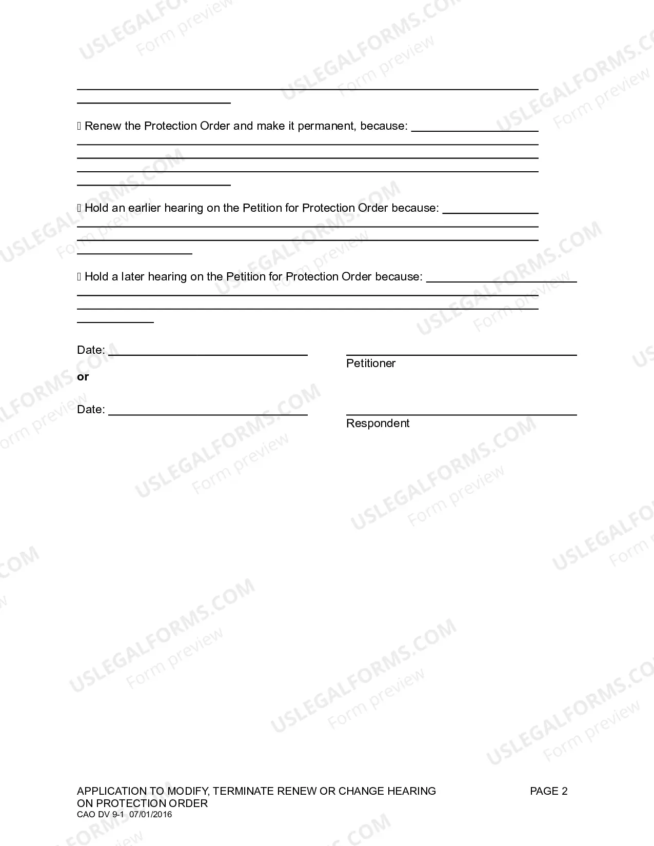 Preview Application For Modification Termination Or Renewal of Hearing On Protection Order