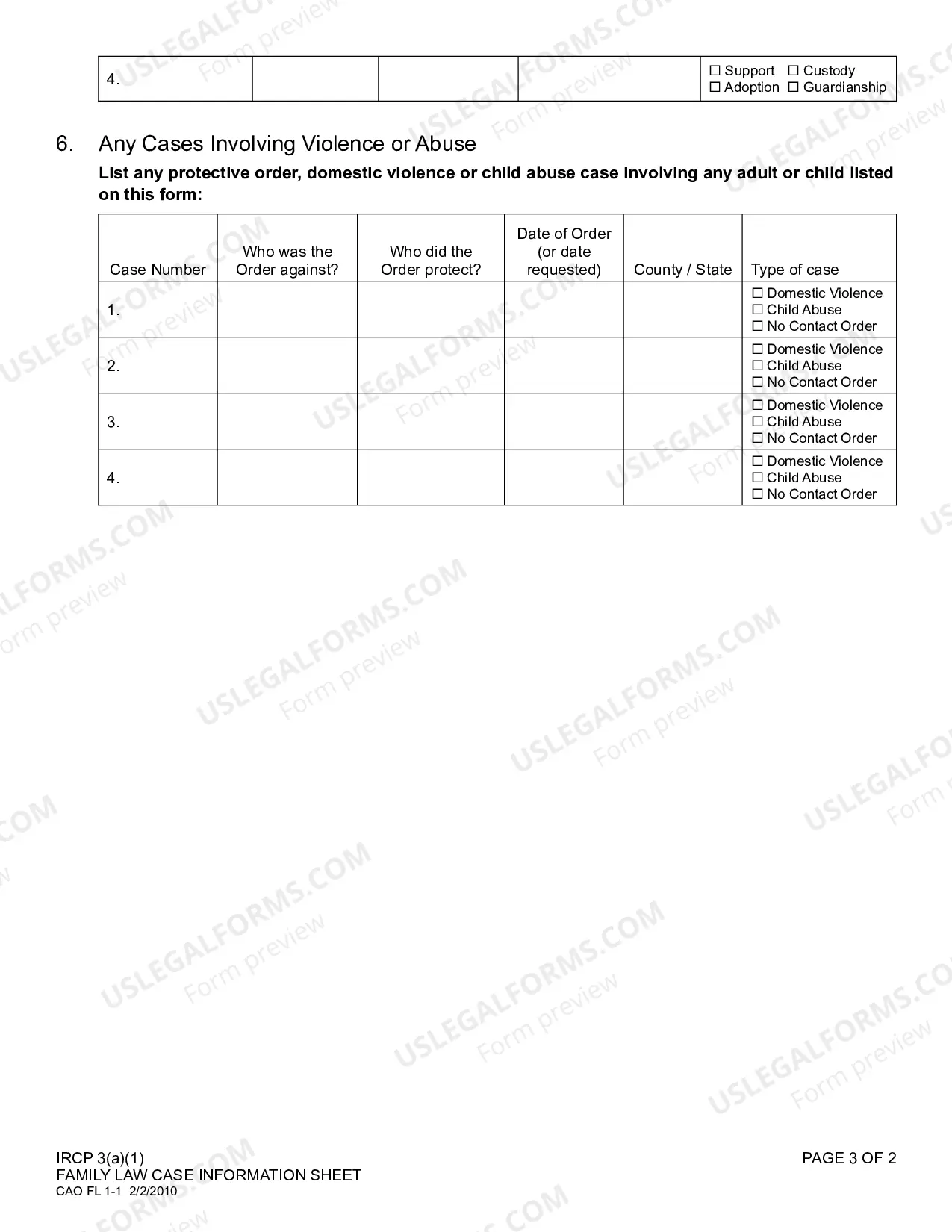 Preview Family Law Case Information Sheet