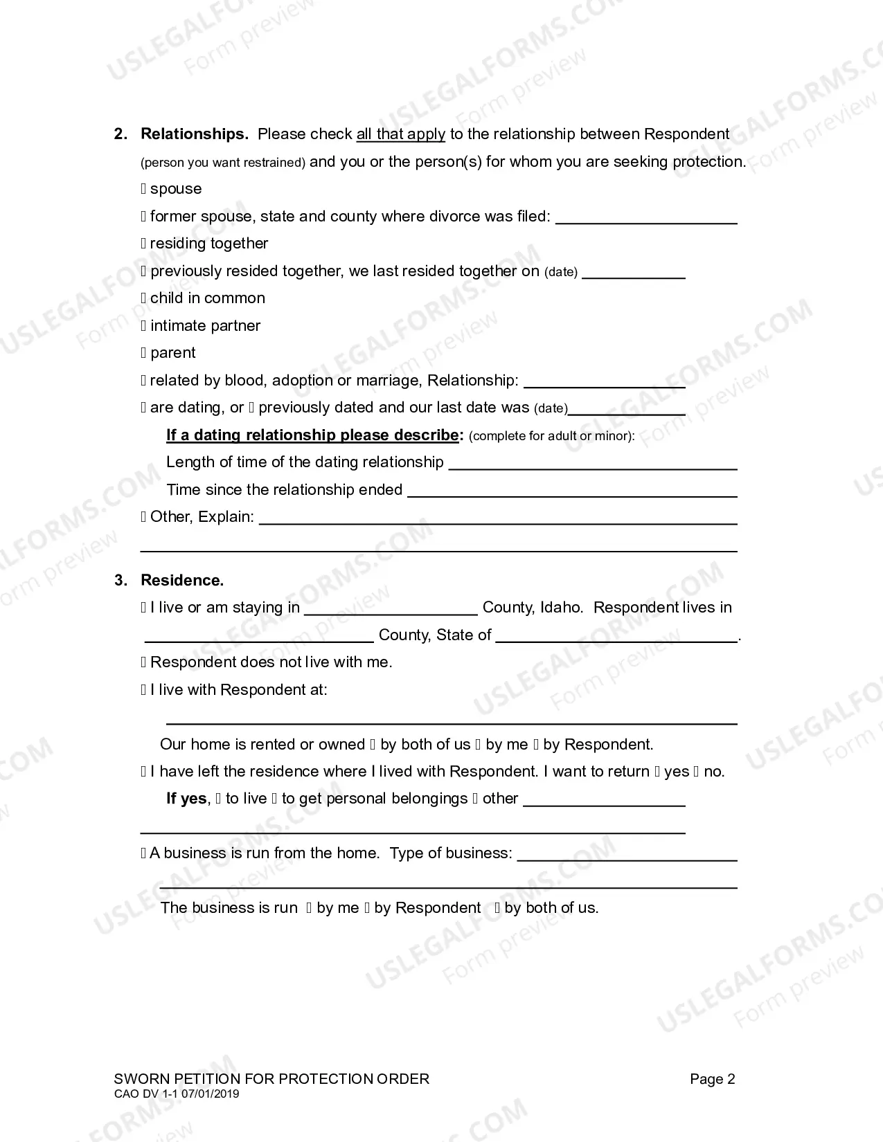 Preview Sworn Petition For Protection Order