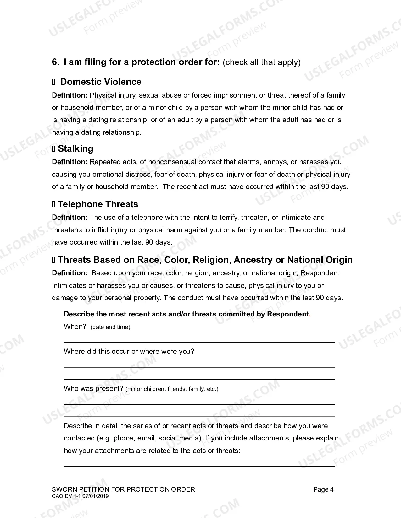 Preview Sworn Petition For Protection Order
