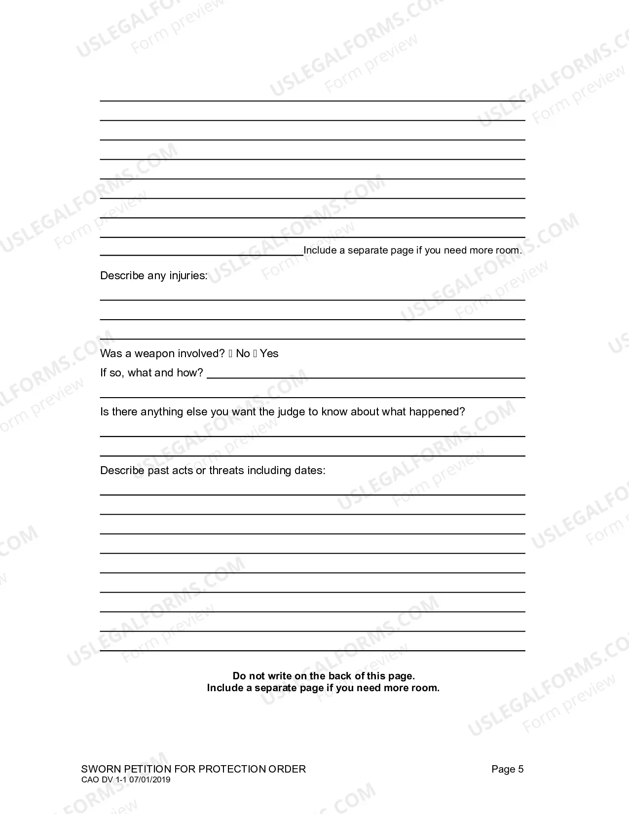 Preview Sworn Petition For Protection Order