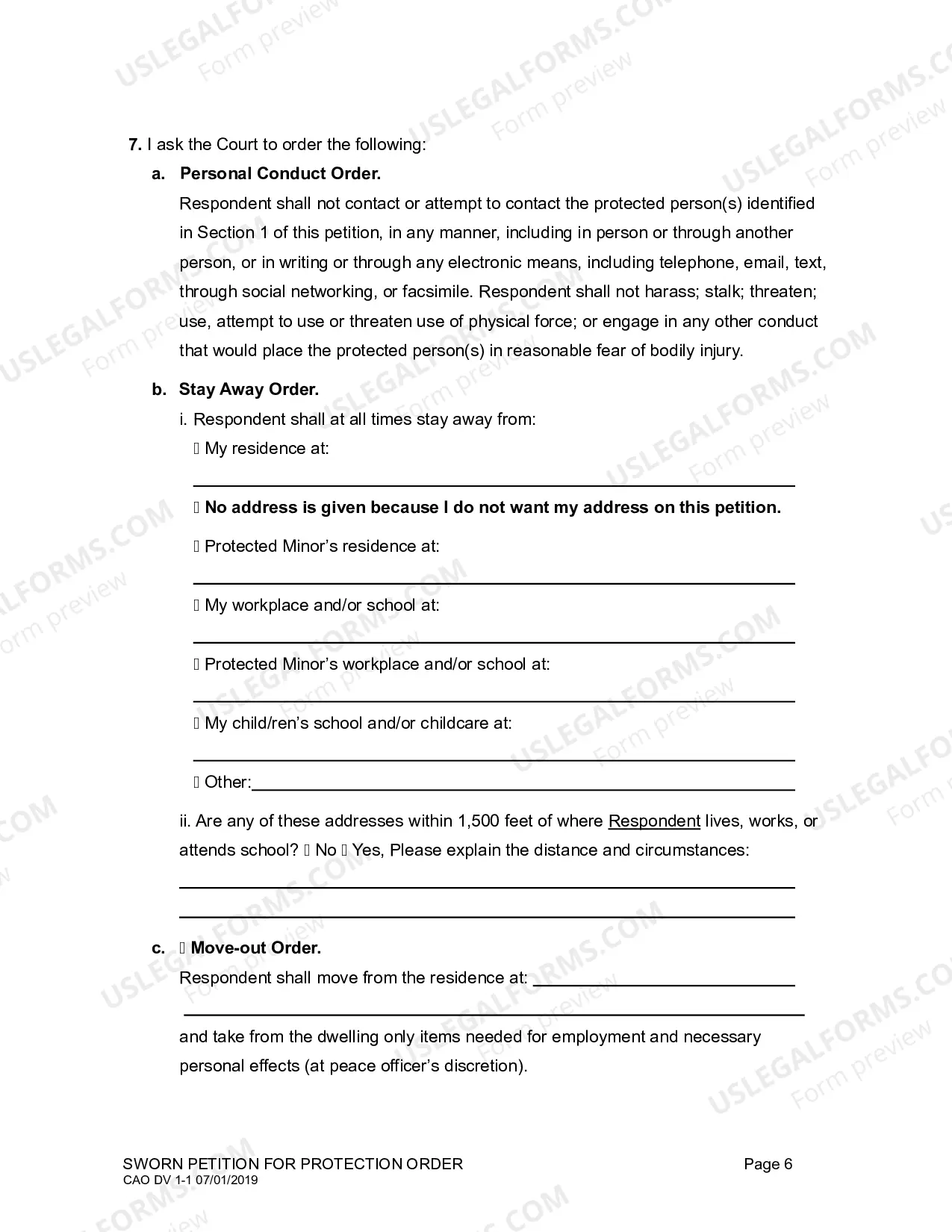 Preview Sworn Petition For Protection Order