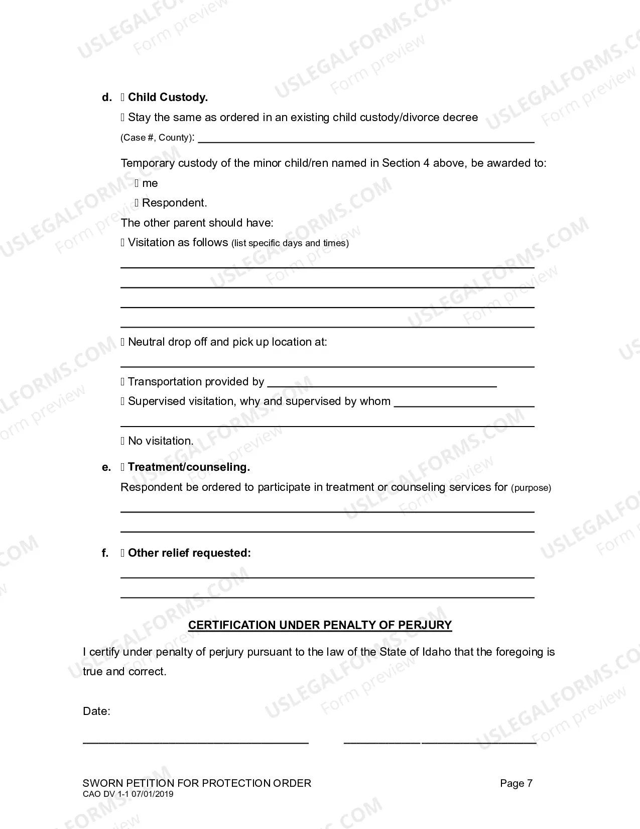 Preview Sworn Petition For Protection Order