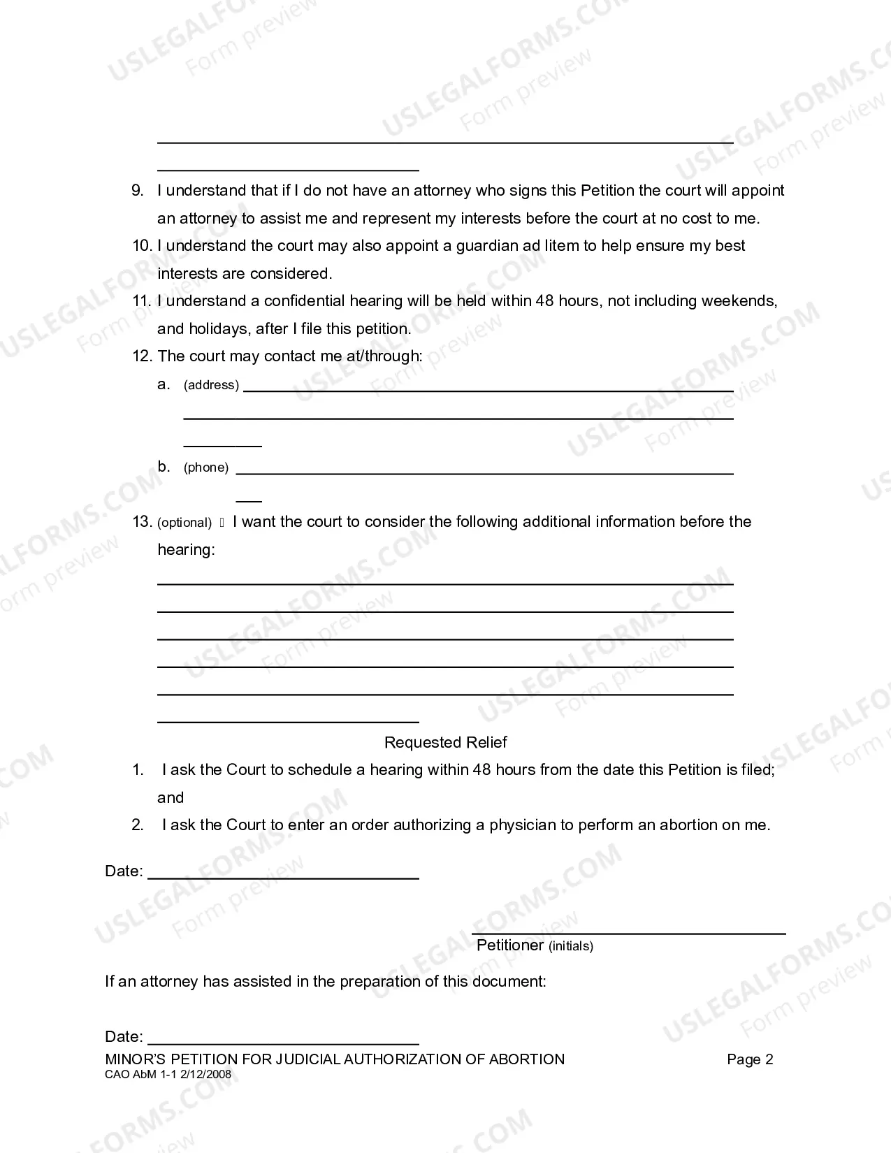 Preview Minor's Petition for Judicial Authorization for Abortion