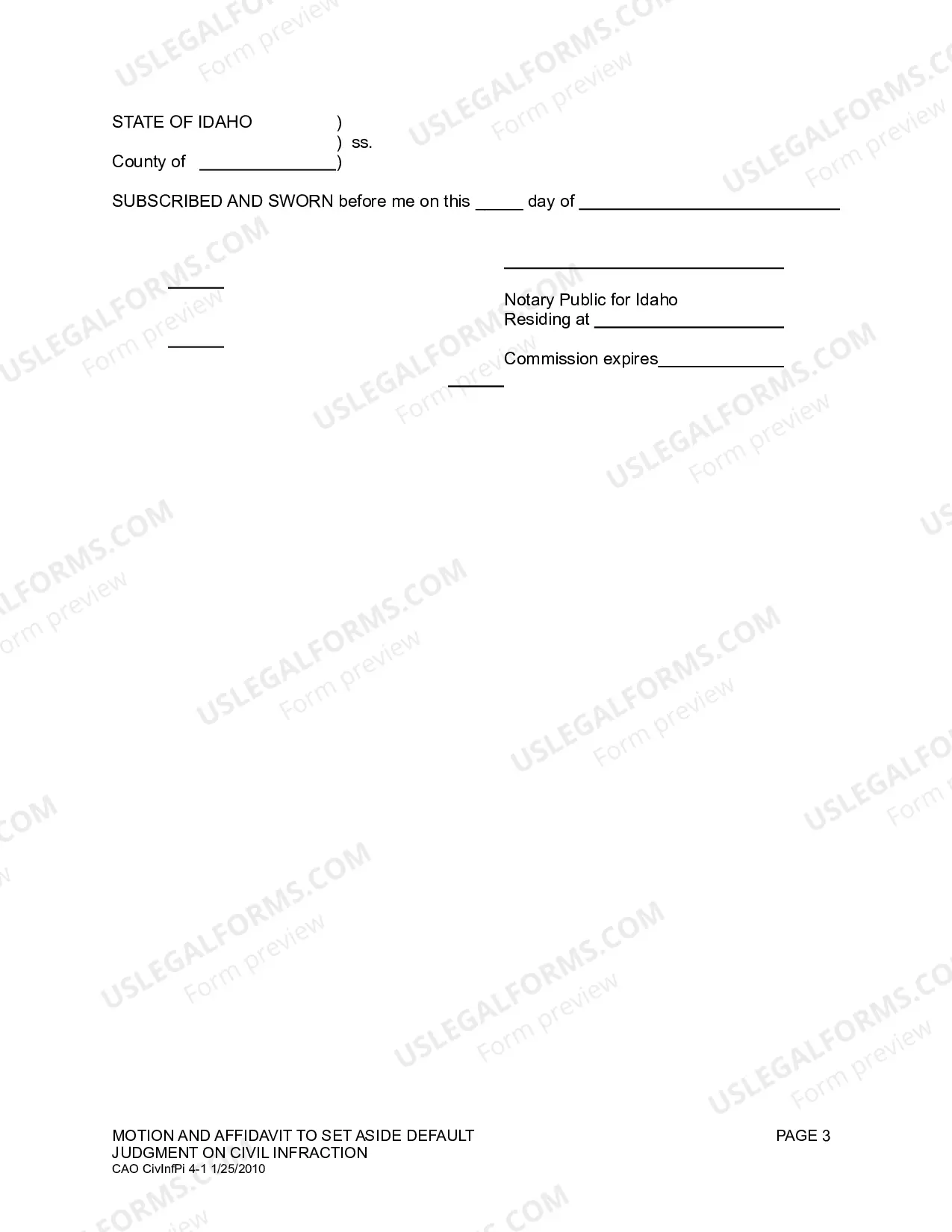 Preview Motion and Affidavit to Set Aside Default Judgment on Civil Infraction
