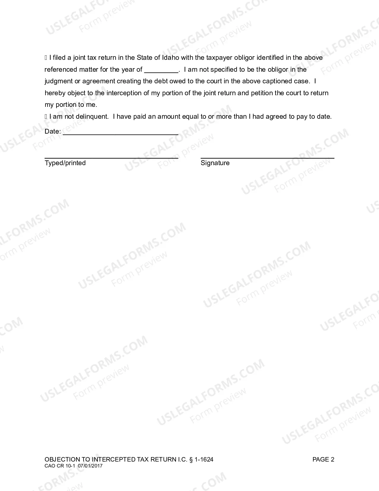 Preview Tax Intercept Objection