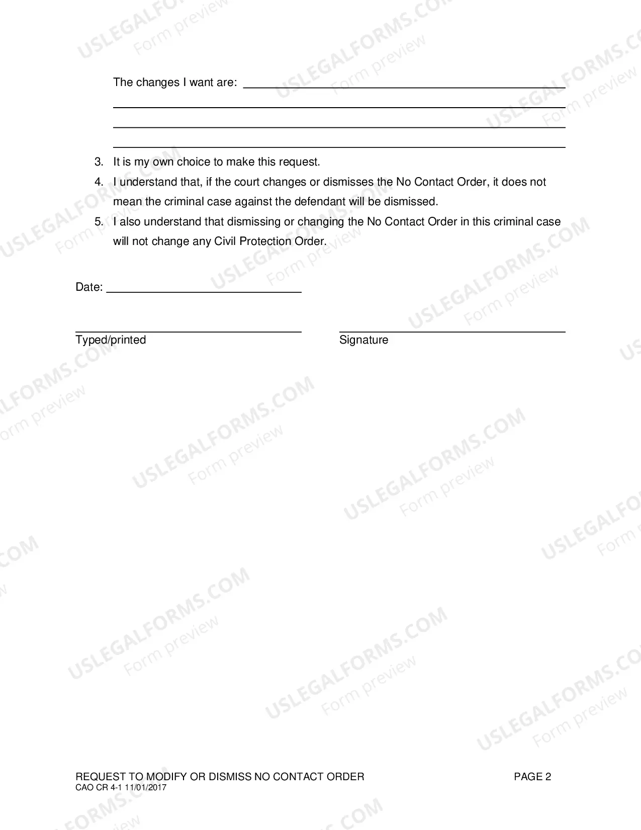 Preview Requesting a Modification or Termination of a Criminal no Contact Order