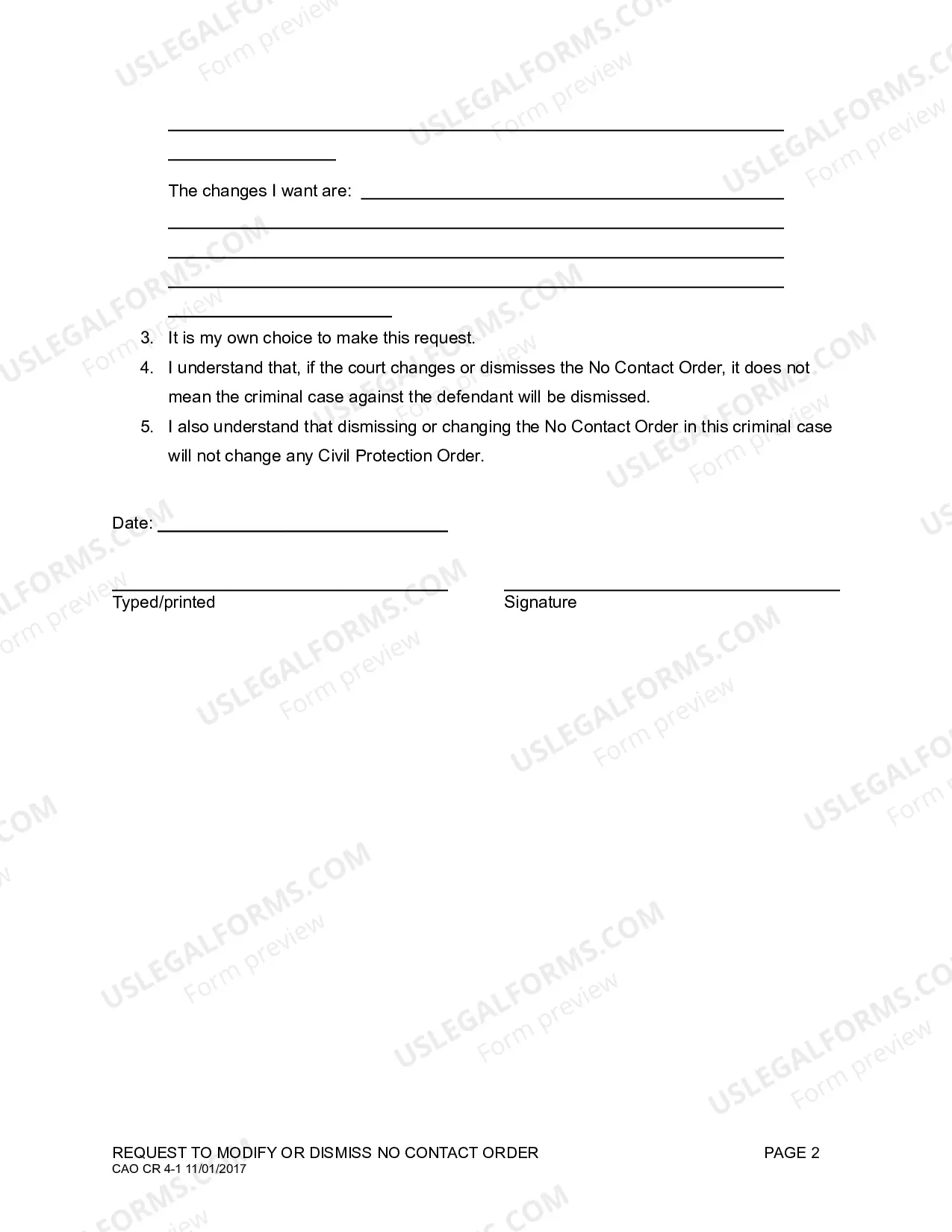 Preview Request to Modify or Dismiss Criminal No Contact Order