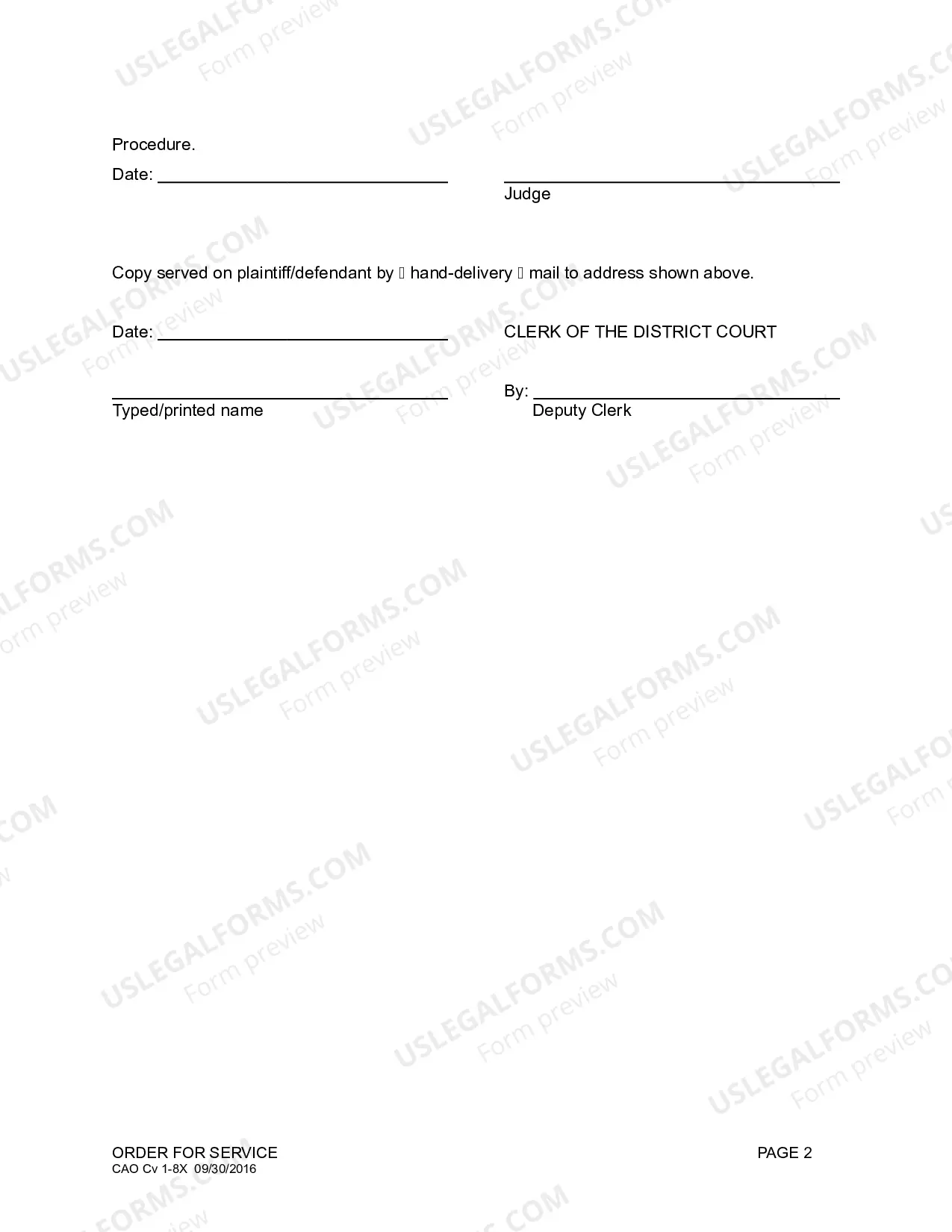 Preview Generic Order for Service