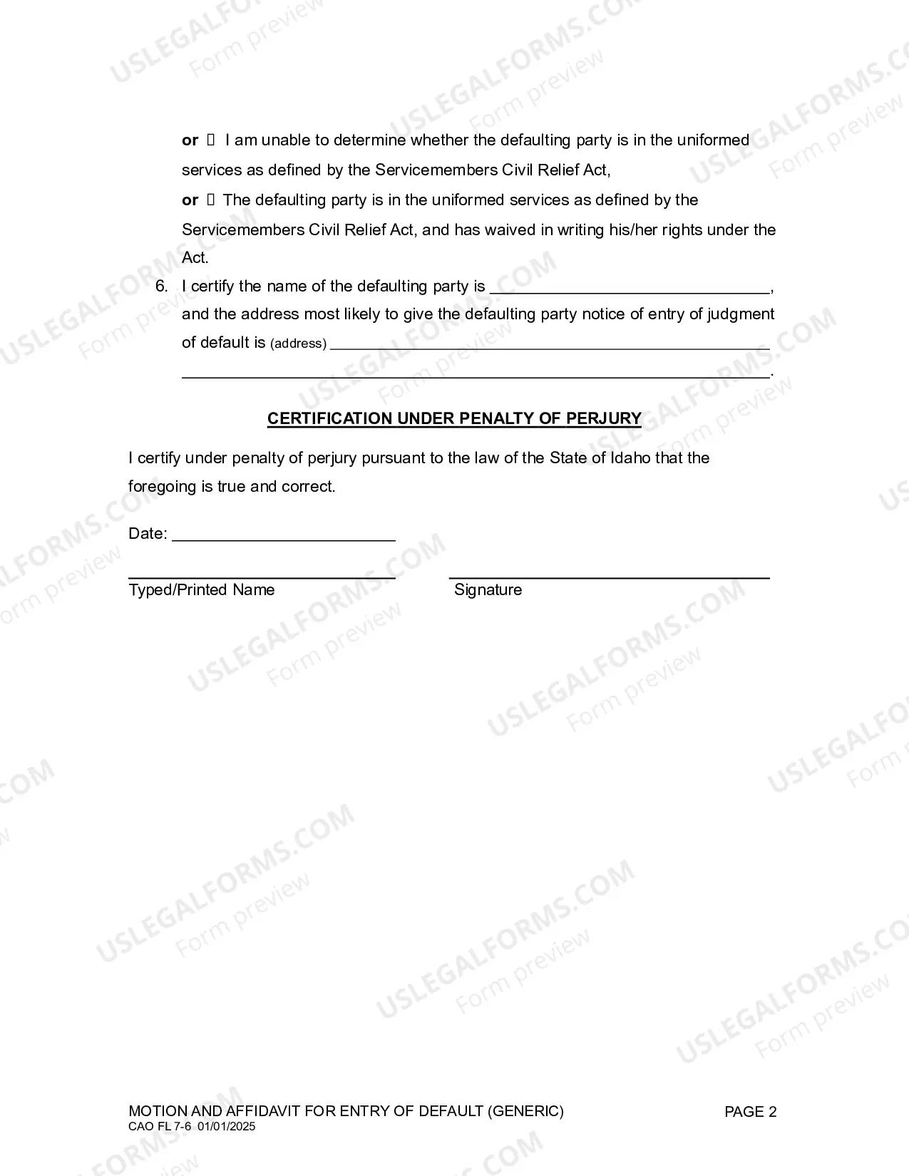Preview Motion and Affidavit for Entry of Default