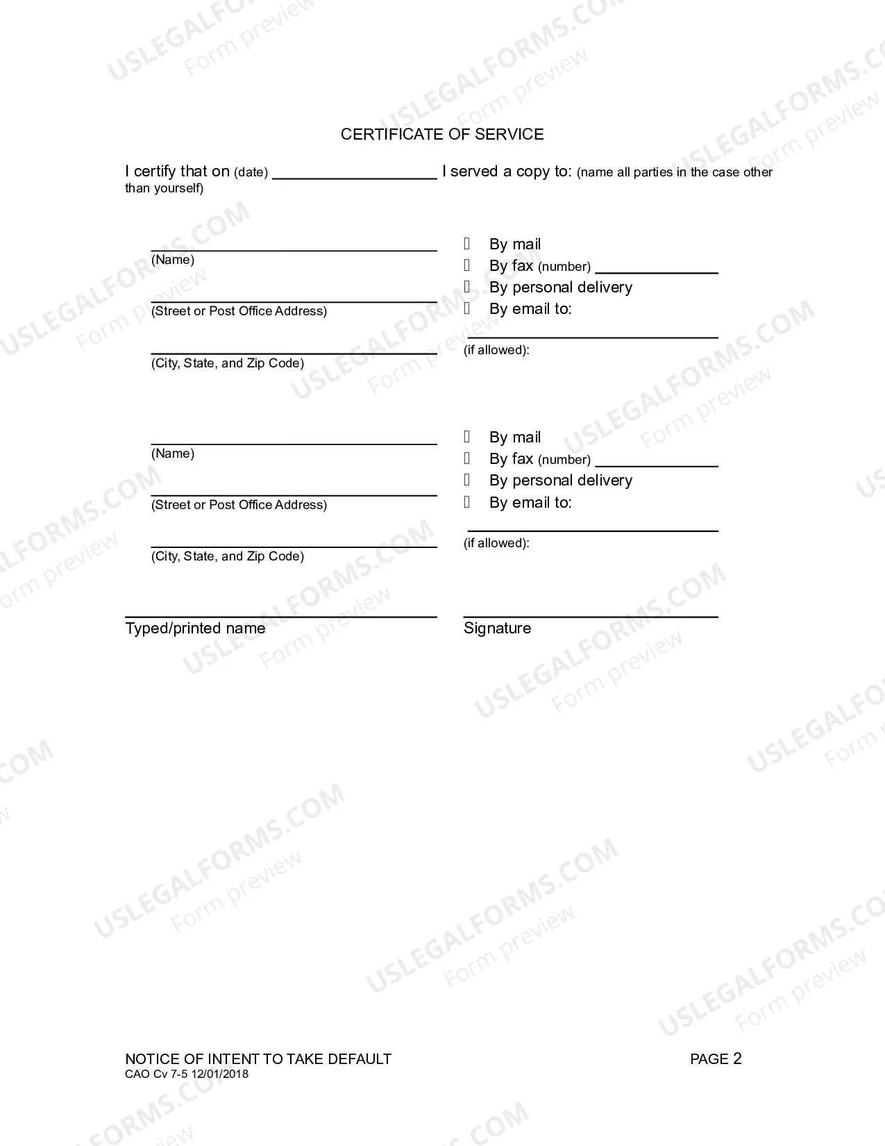 Preview Notice of Intent to Default