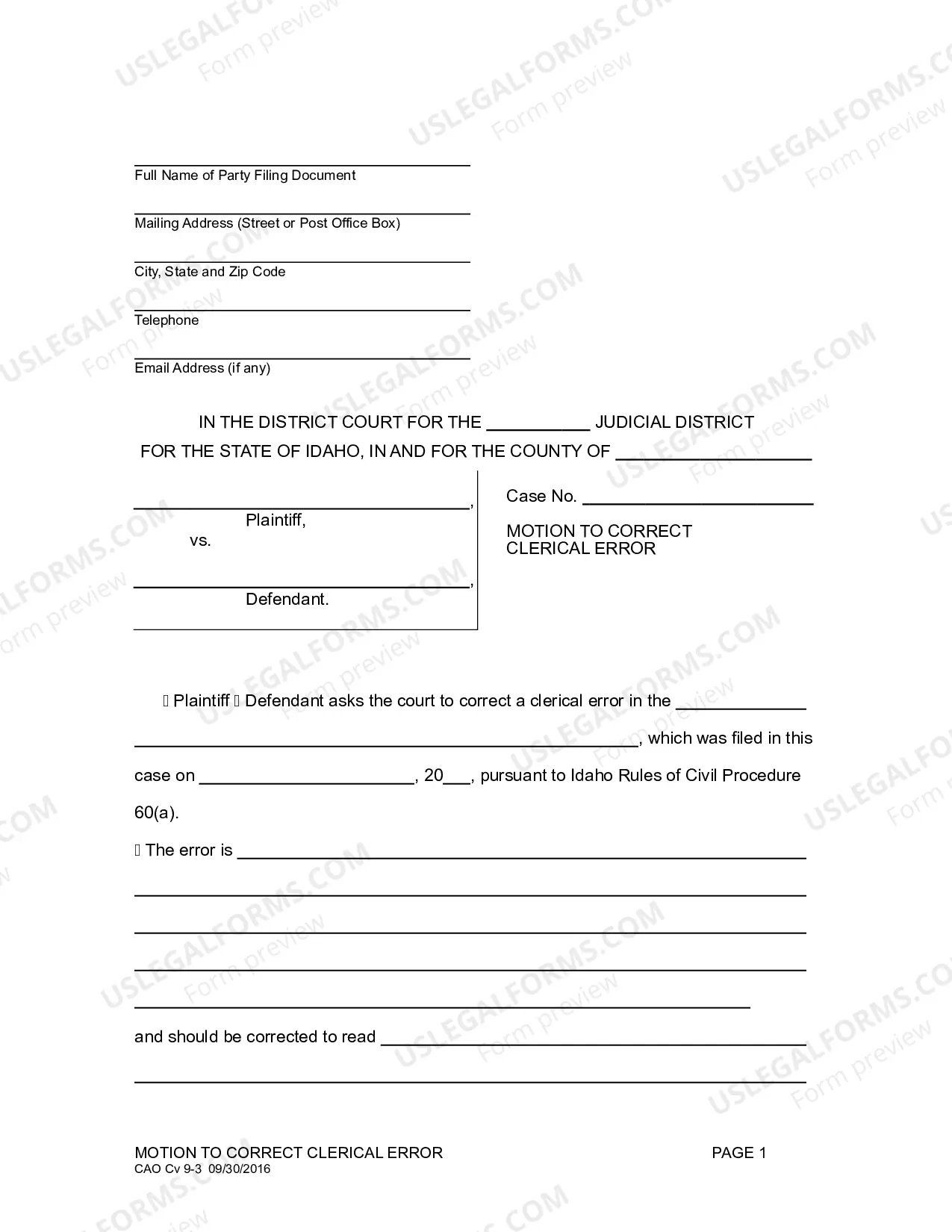 Preview Motion to Correct Clerical Error