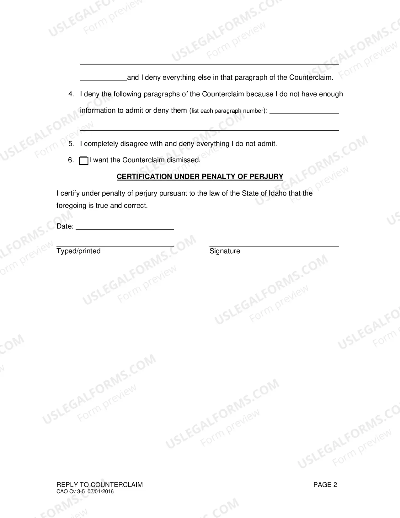 Preview Reply to Counterclaim