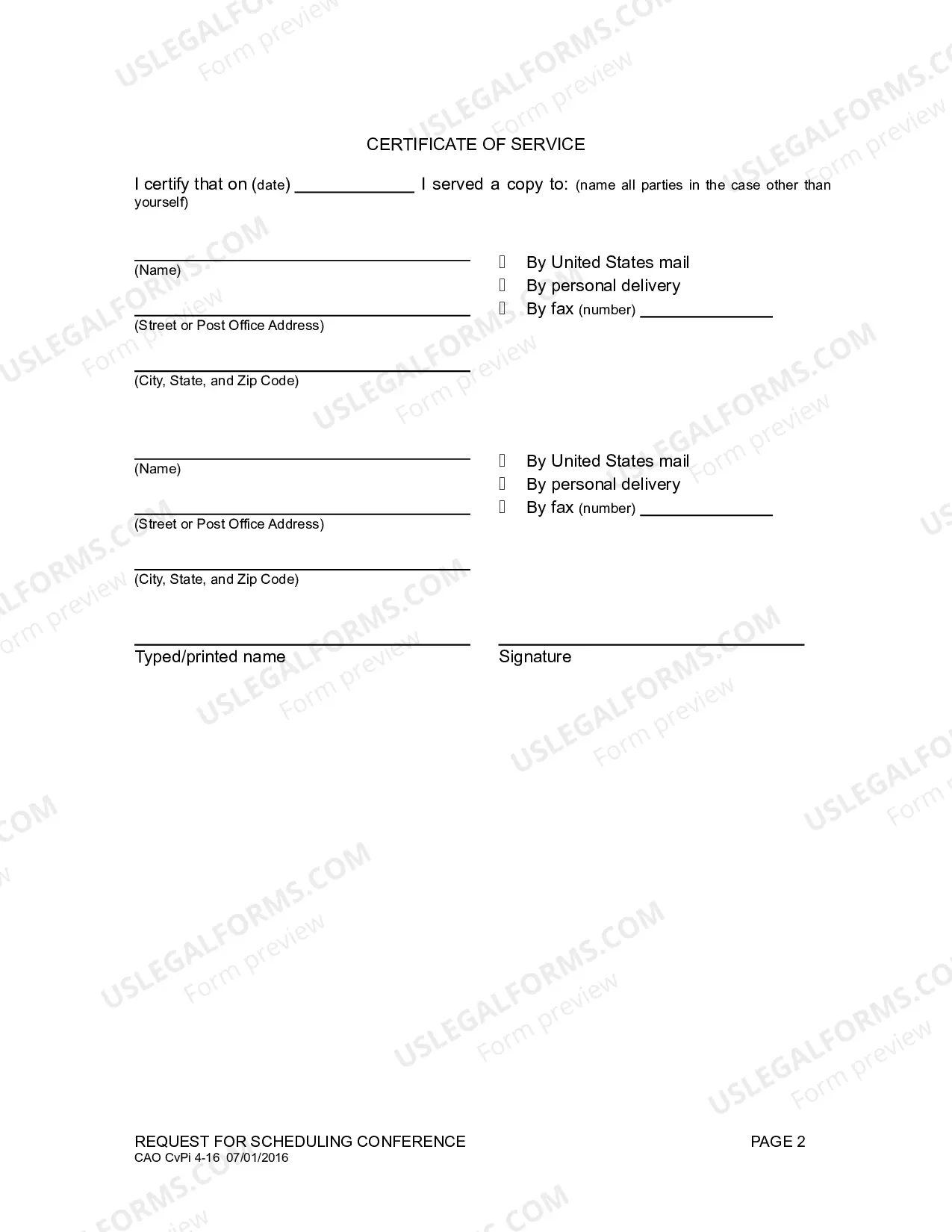 Preview Request for Scheduling Conference
