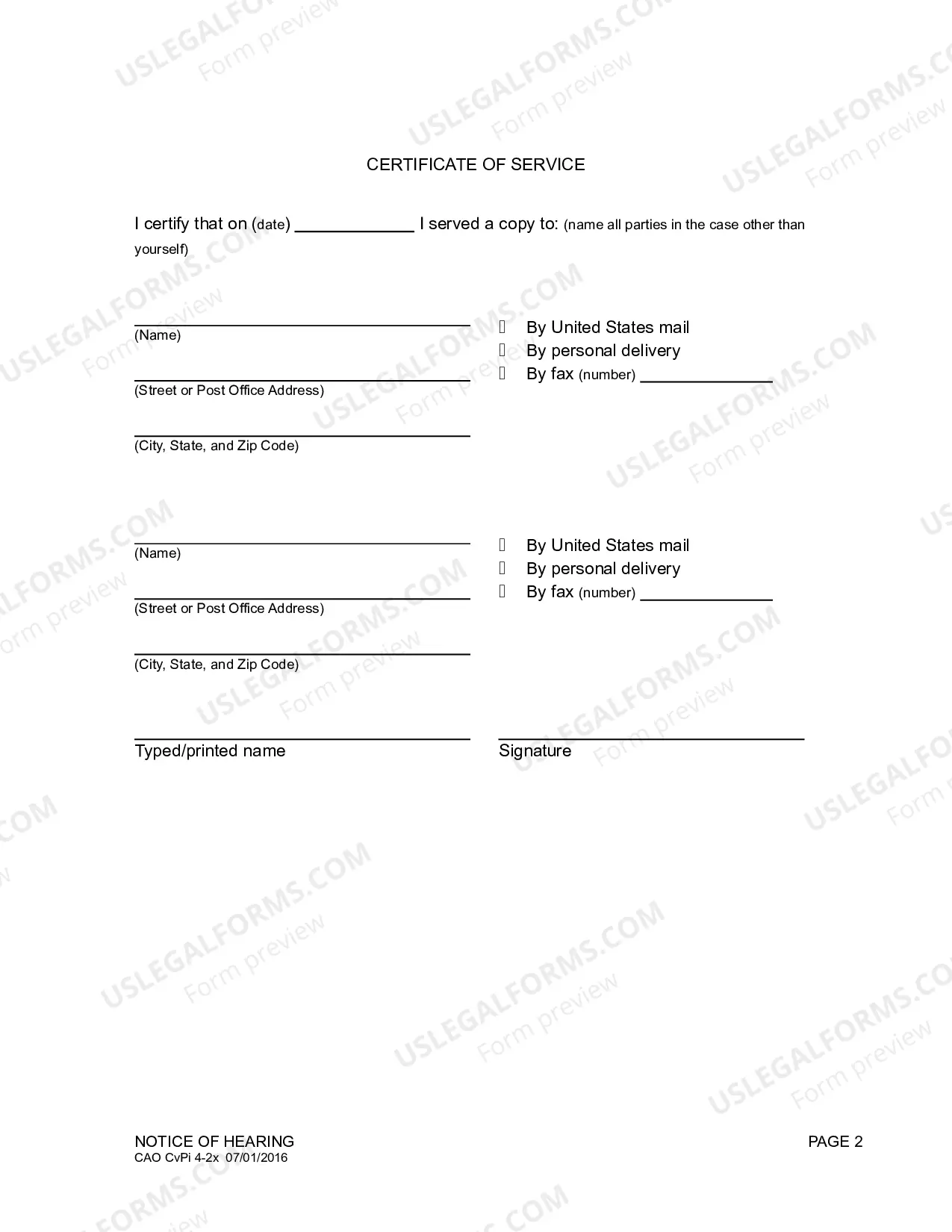 Preview Generic Notice of Hearing