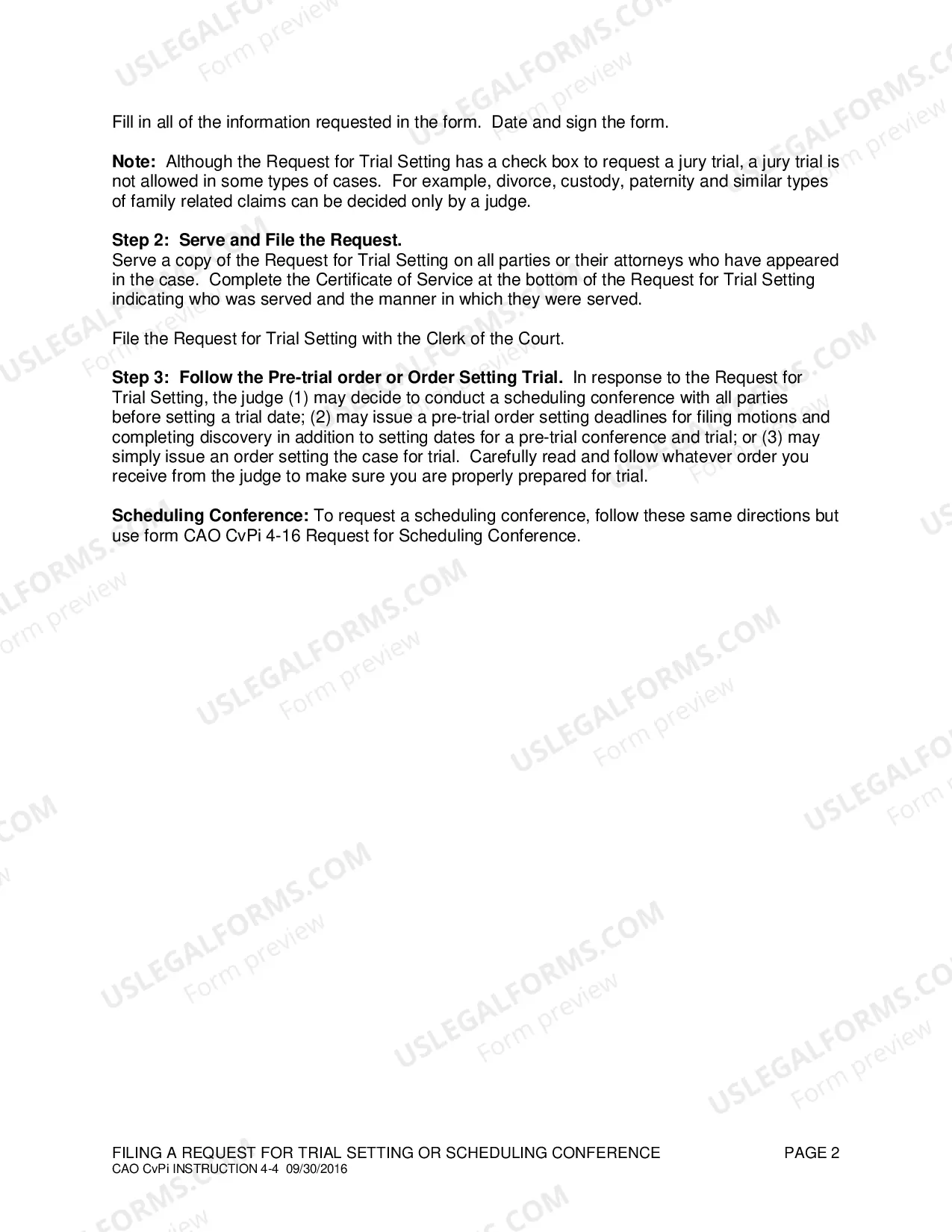 Preview Filing a Request for Trial Setting